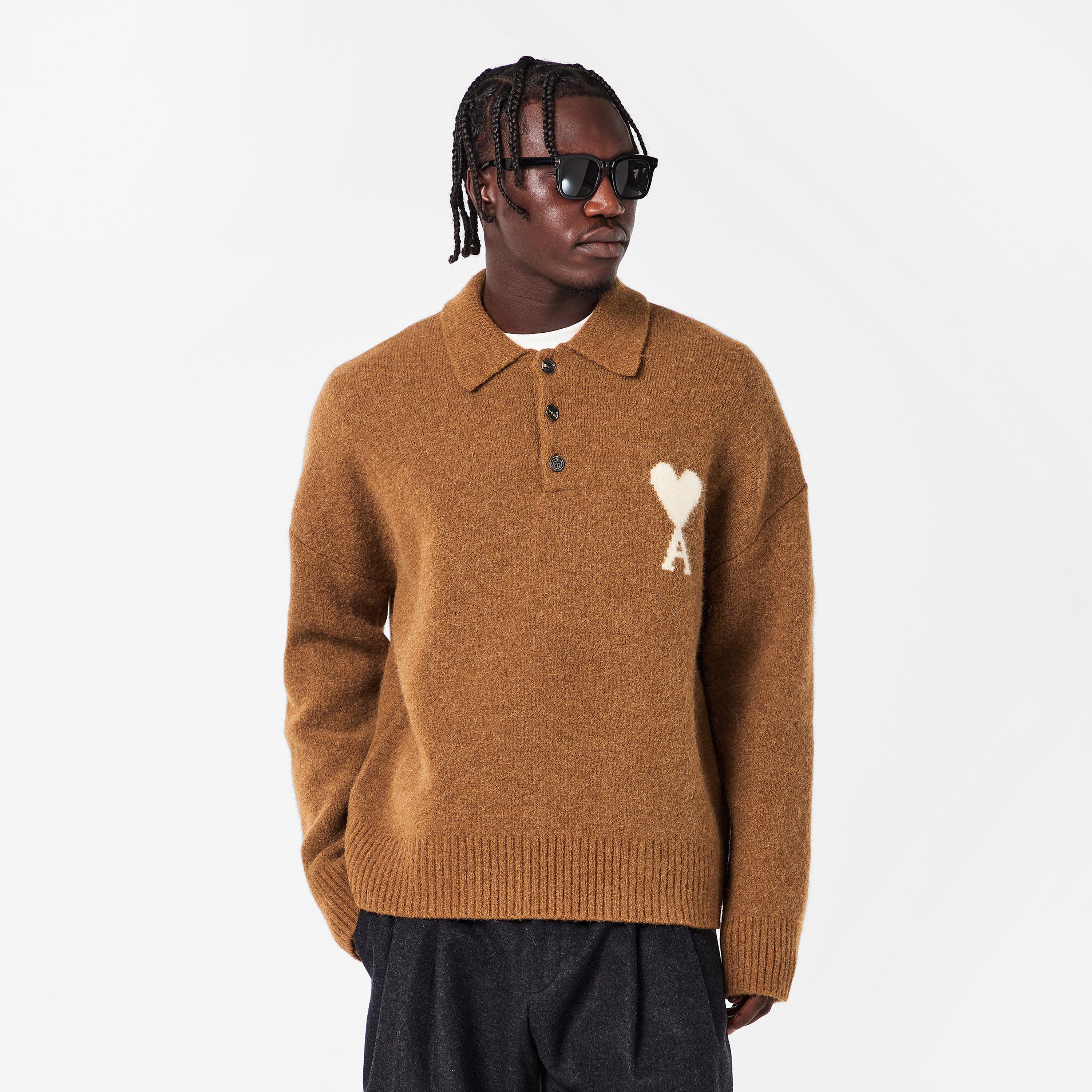 Ami Paris Men's ADC Knitted Long Sleeve Polo Shirt | Cruise Fashion