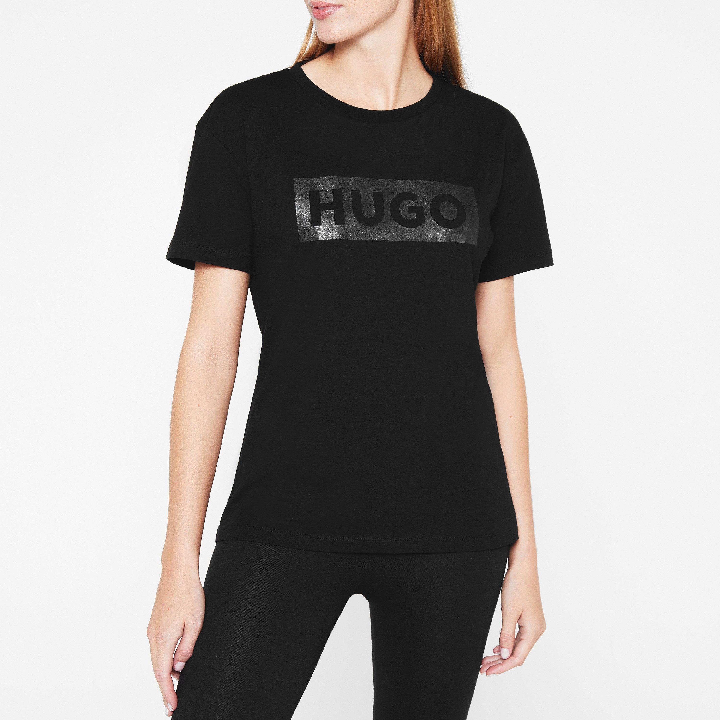 Black 001 - Hugo - Hugo Demali Glitter T-Shirt Womens - 1