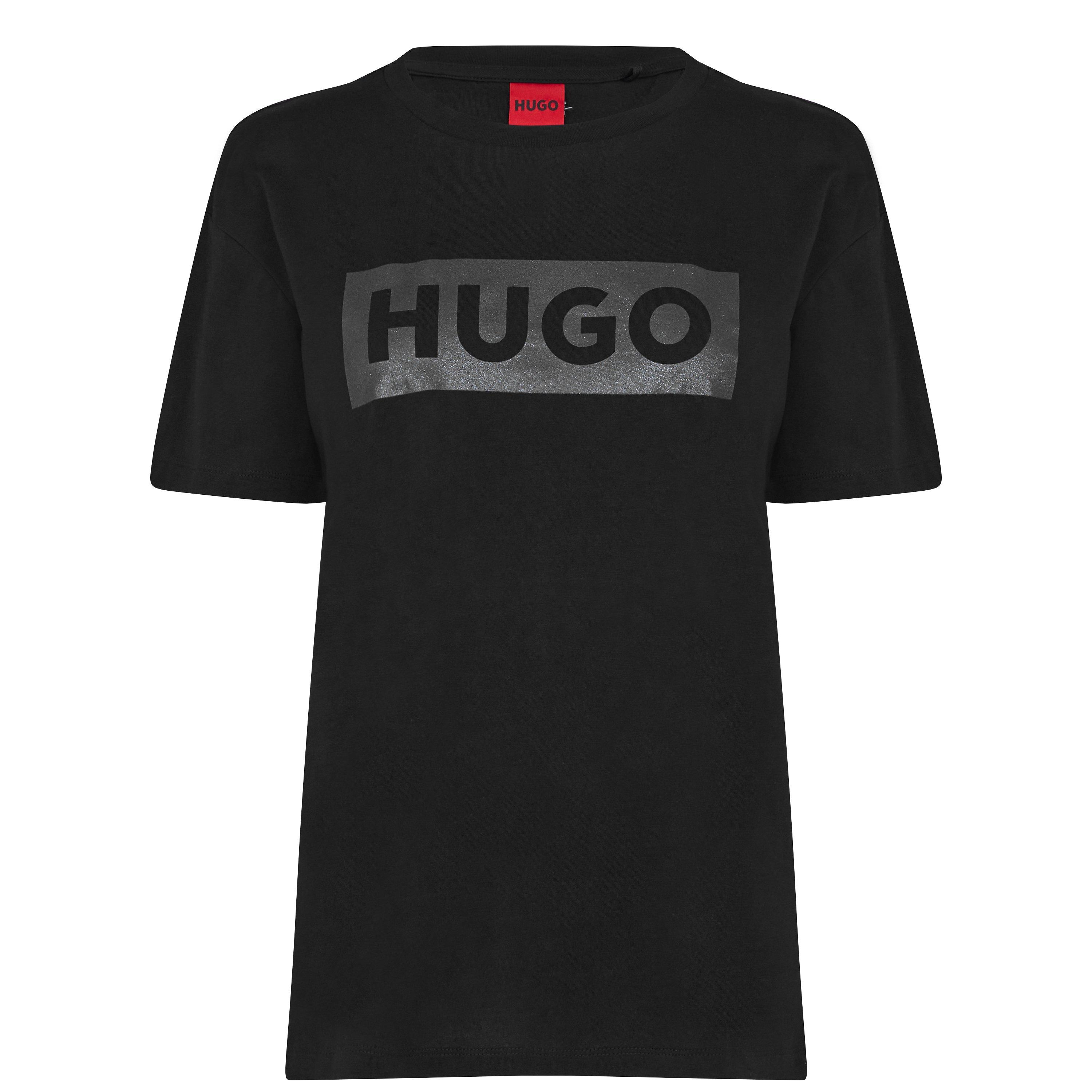 Black 001 - Hugo - Hugo Demali Glitter T-Shirt Womens - 5