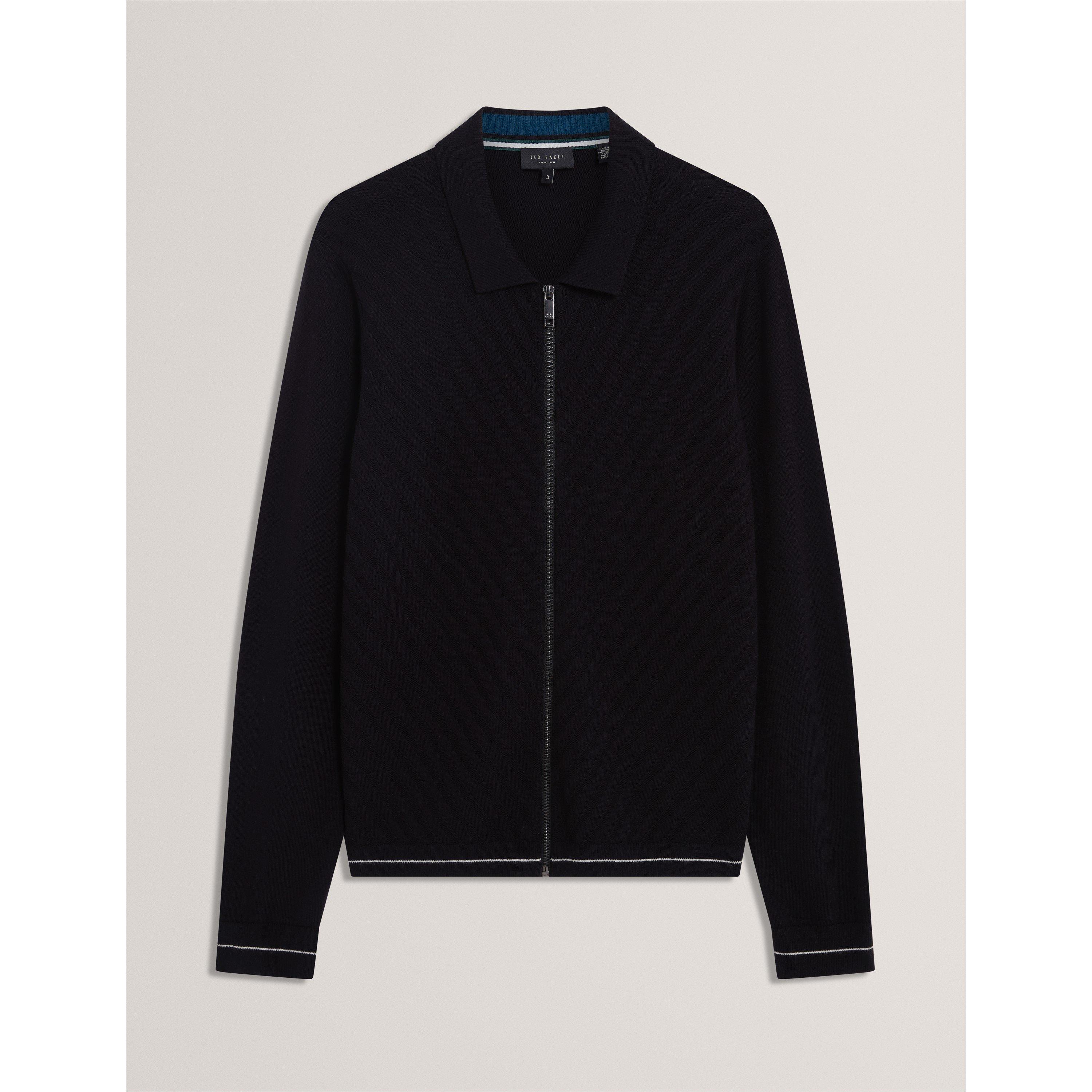 Black - Ted Baker - Men's Long Sleeve Stitch Zip Through Knitted Top - 1