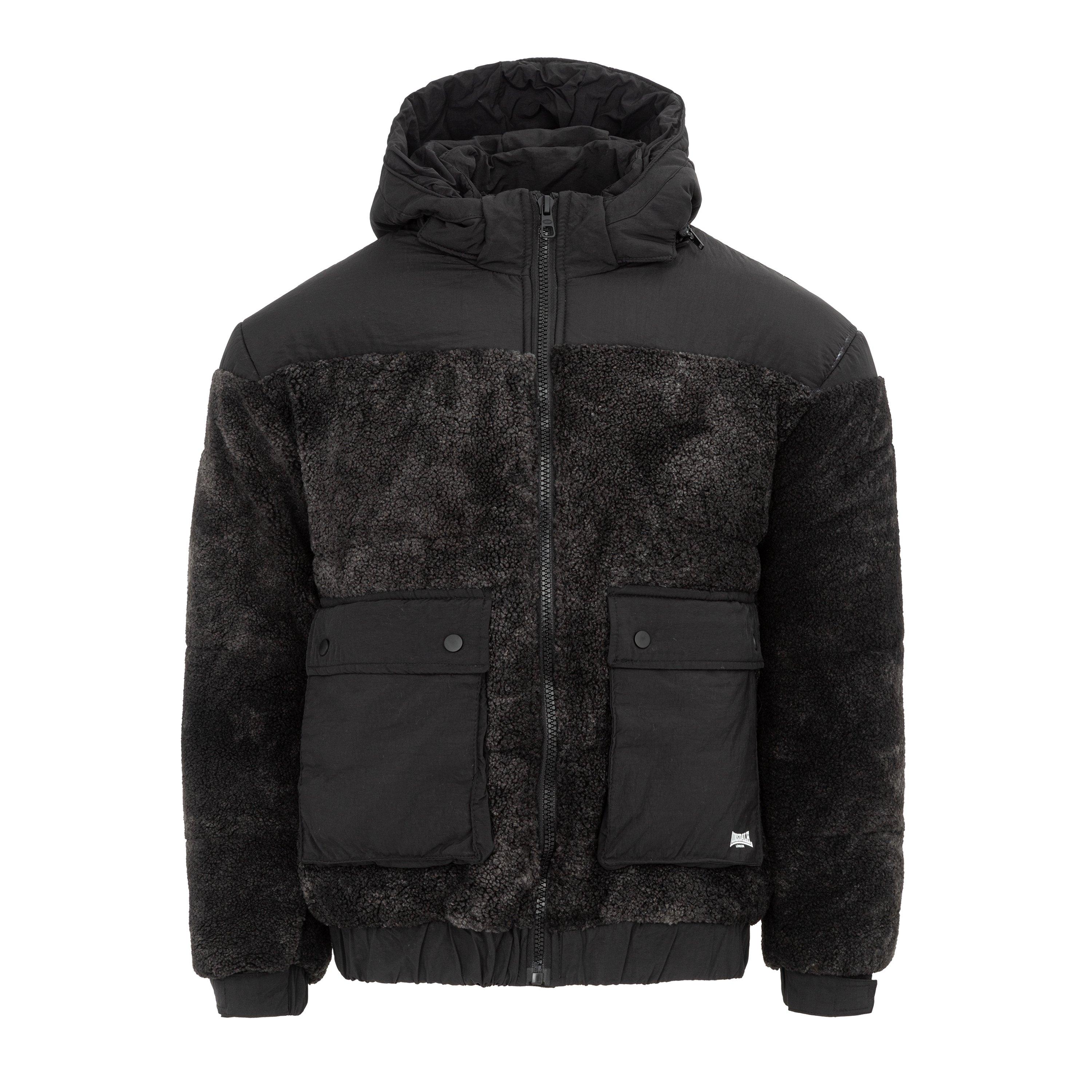 Lonsdale Men's Windproof Long Sleeve Sherpa Jacket - Black - XL