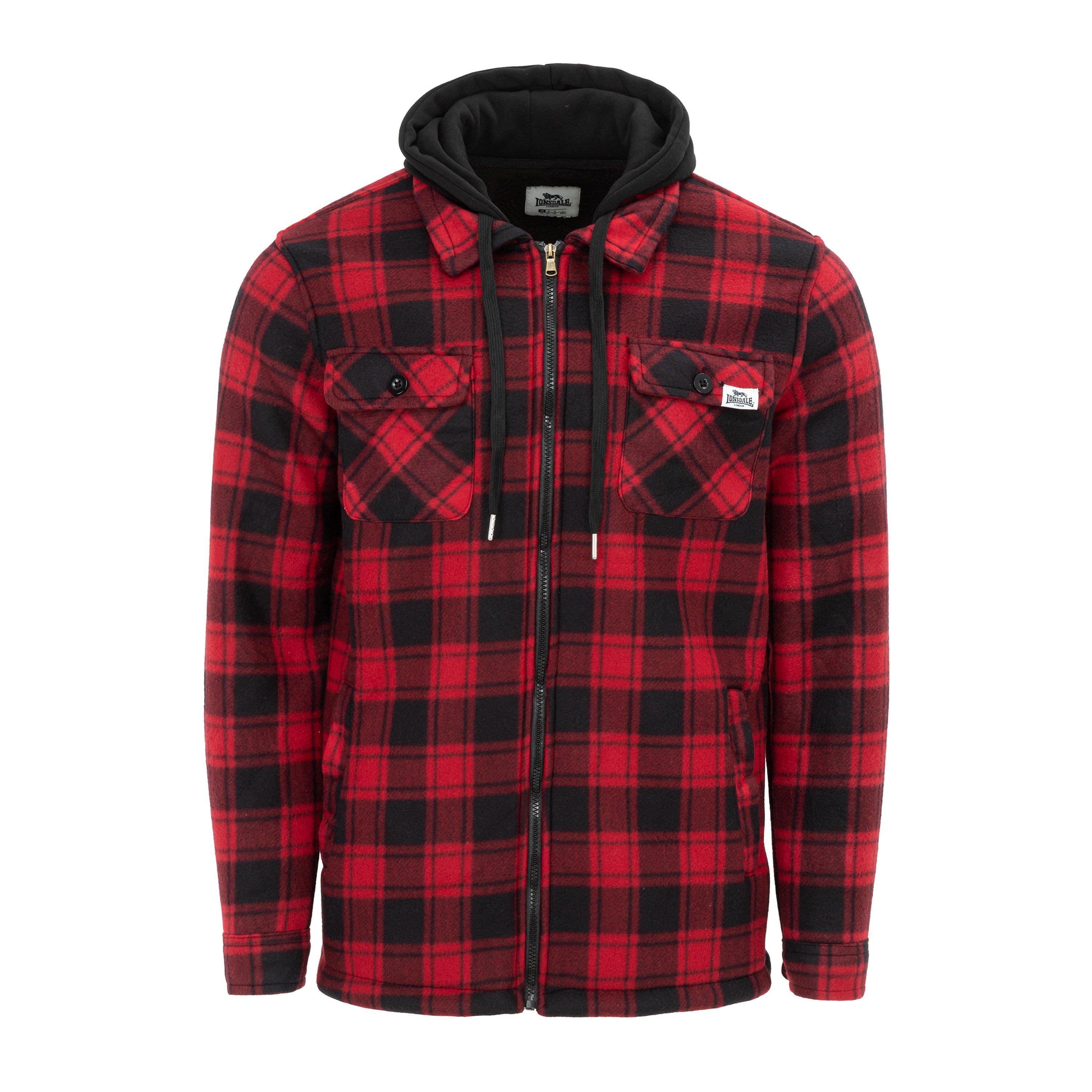 Lonsdale Men's Hooded Long Sleeve Sherpa Jacket - Red - L