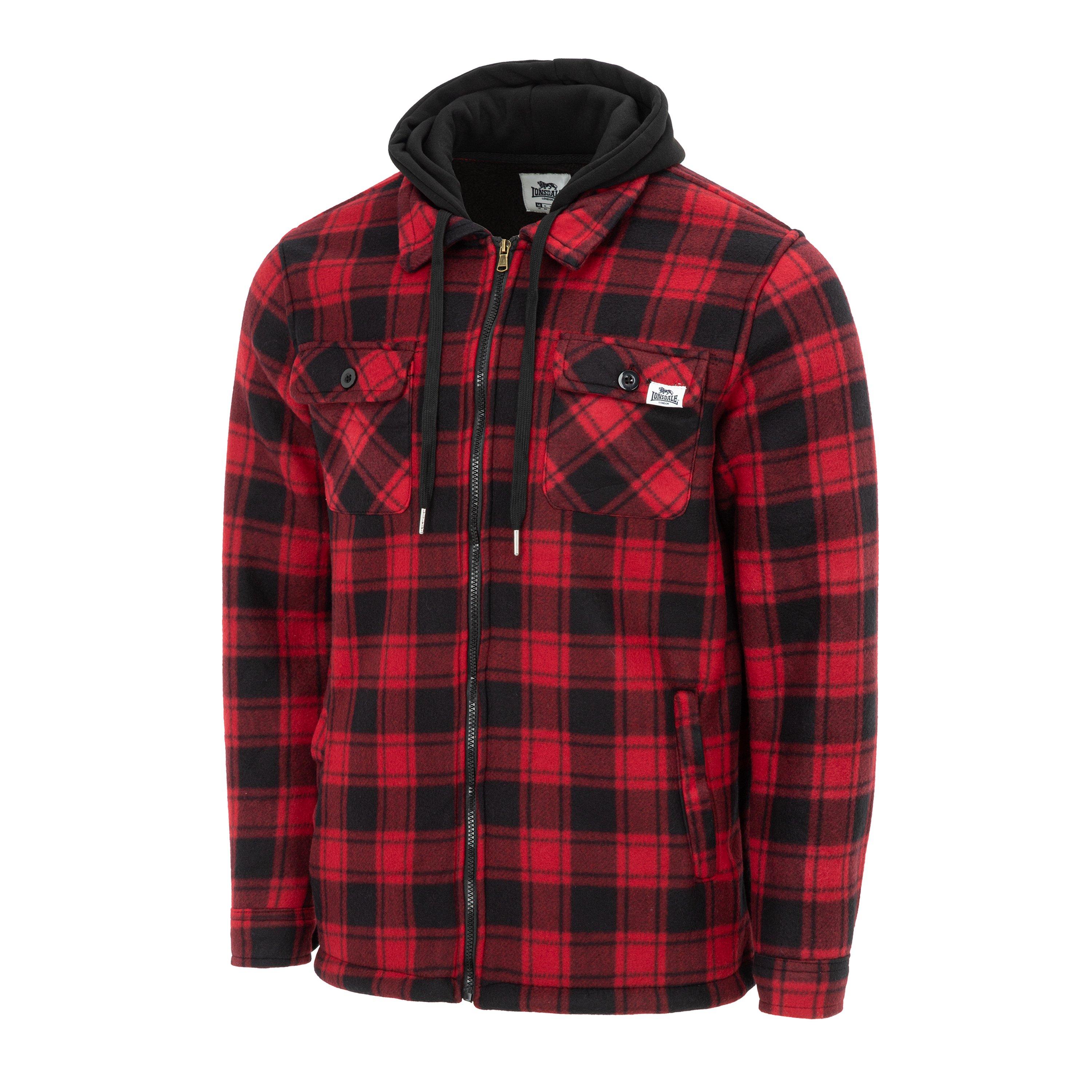 Red - Lonsdale - Men's  Hooded Long Sleeve Sherpa Jacket - 3