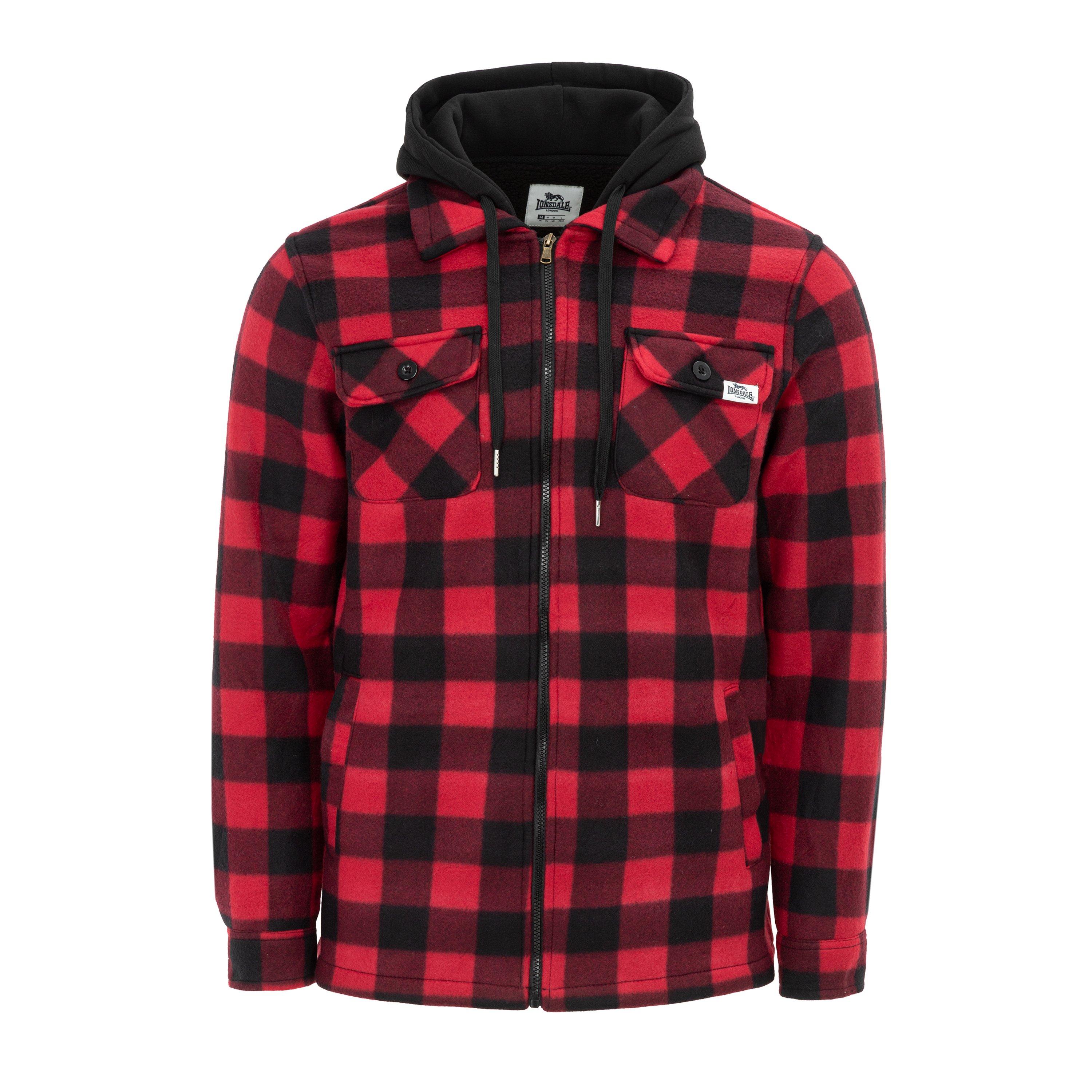 Lonsdale Men's Hooded Long Sleeve Sherpa Jacket - Red - L
