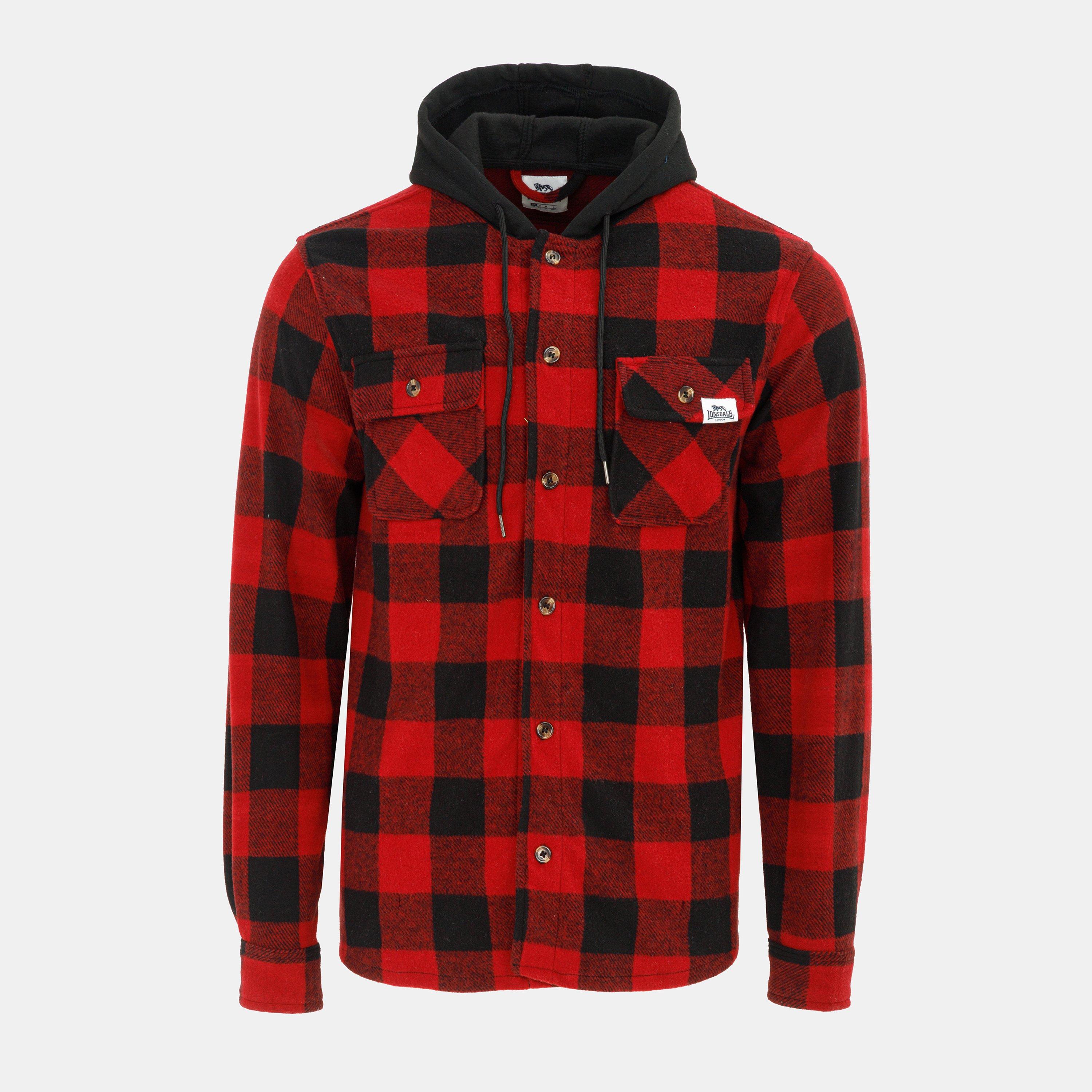 Lonsdale Men's Hooded Long Sleeve Sherpa Jacket - Red/Black - L