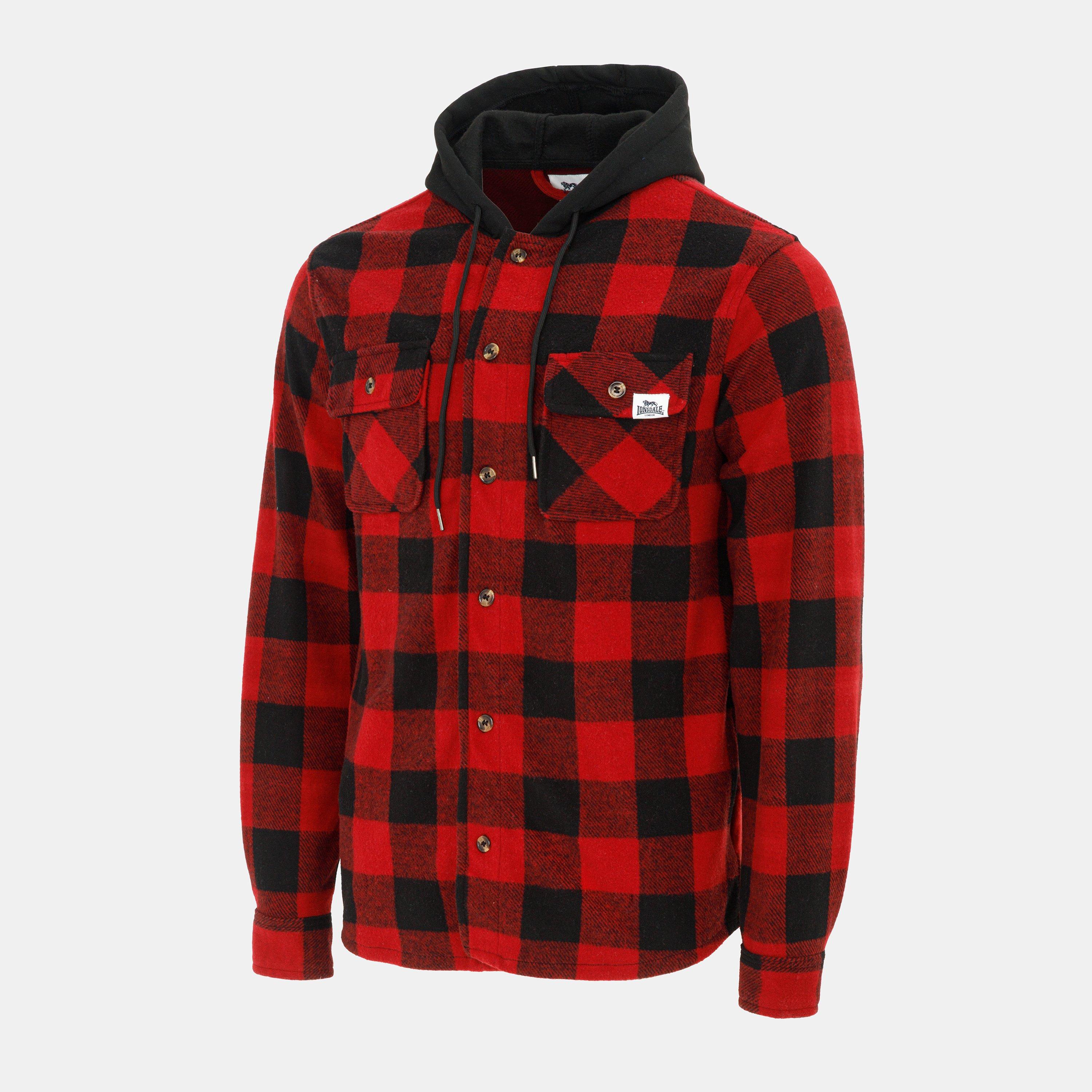 Red/Black - Lonsdale - Men's  Hooded Long Sleeve Sherpa Jacket - 3