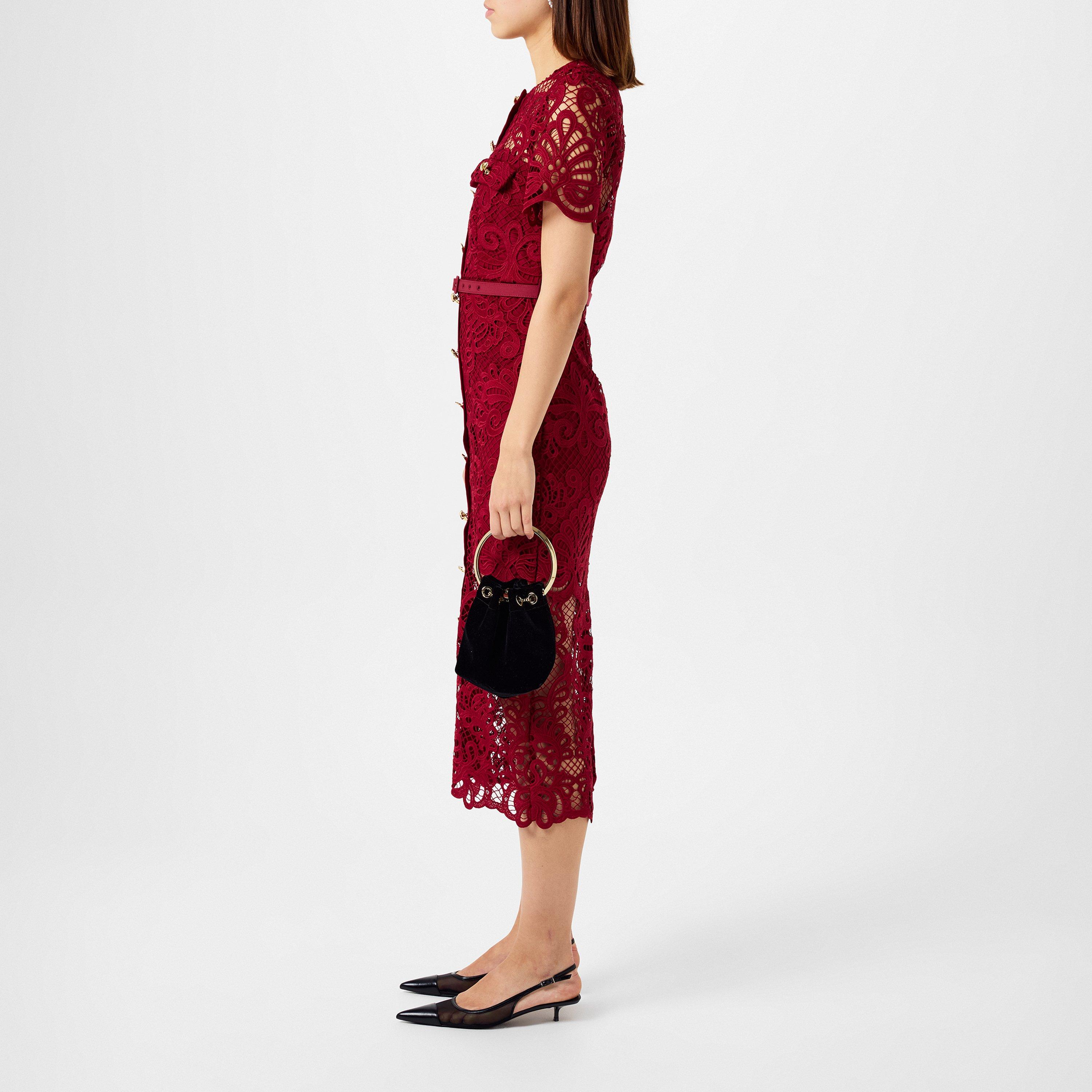 Red - Self Portrait - Guipure Lace Button Midi Dress - 2