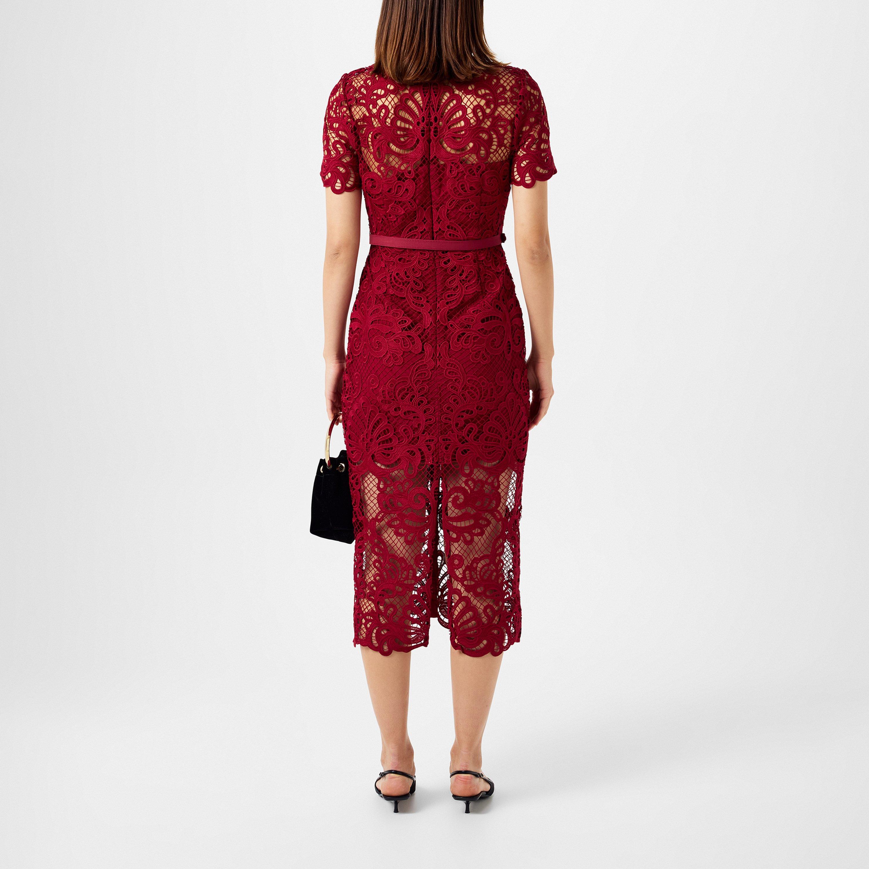 Red - Self Portrait - Guipure Lace Button Midi Dress - 3
