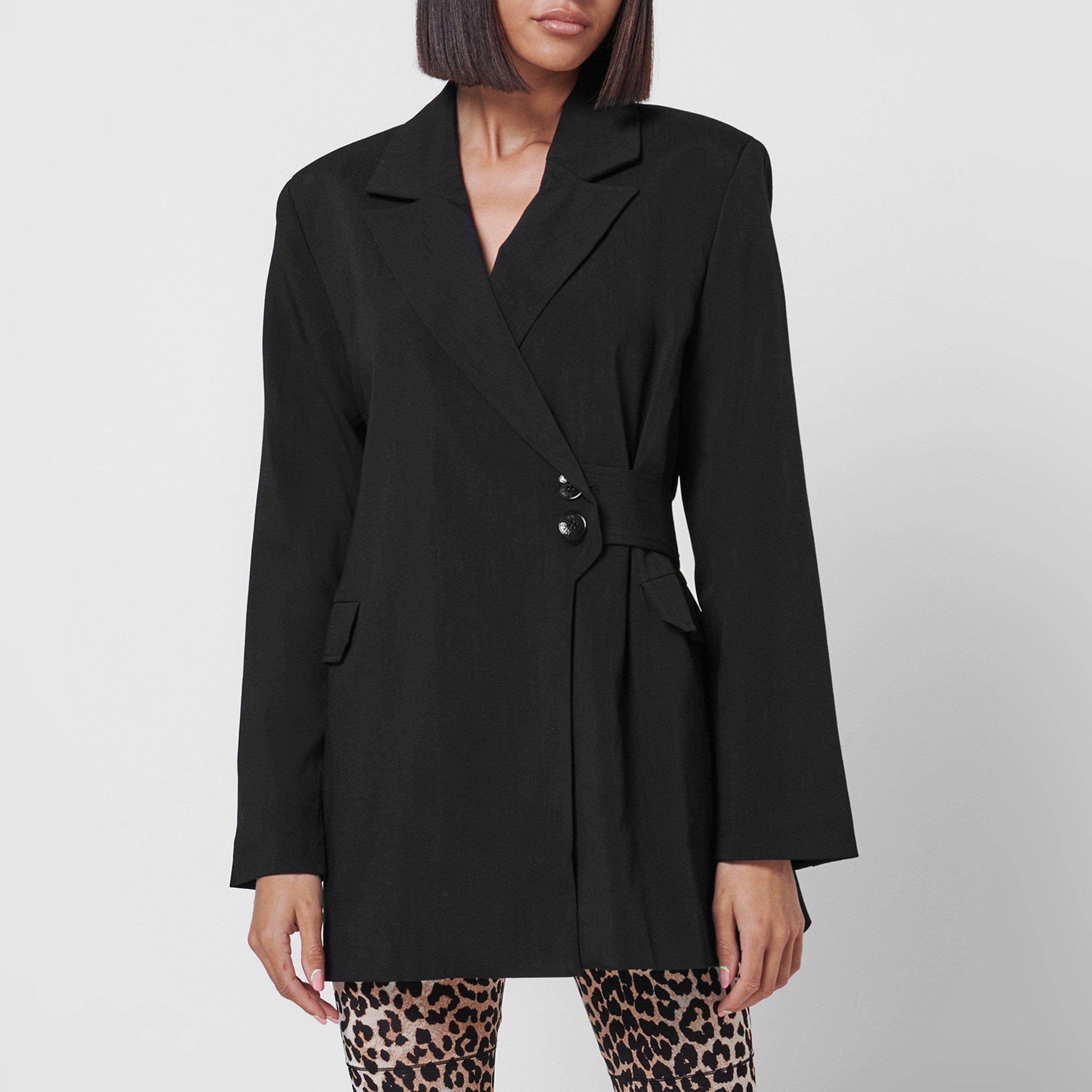 Black 099 - Ganni - Women's Melange Viscose Long Sleeve Relaxed Fit Blazer - 1