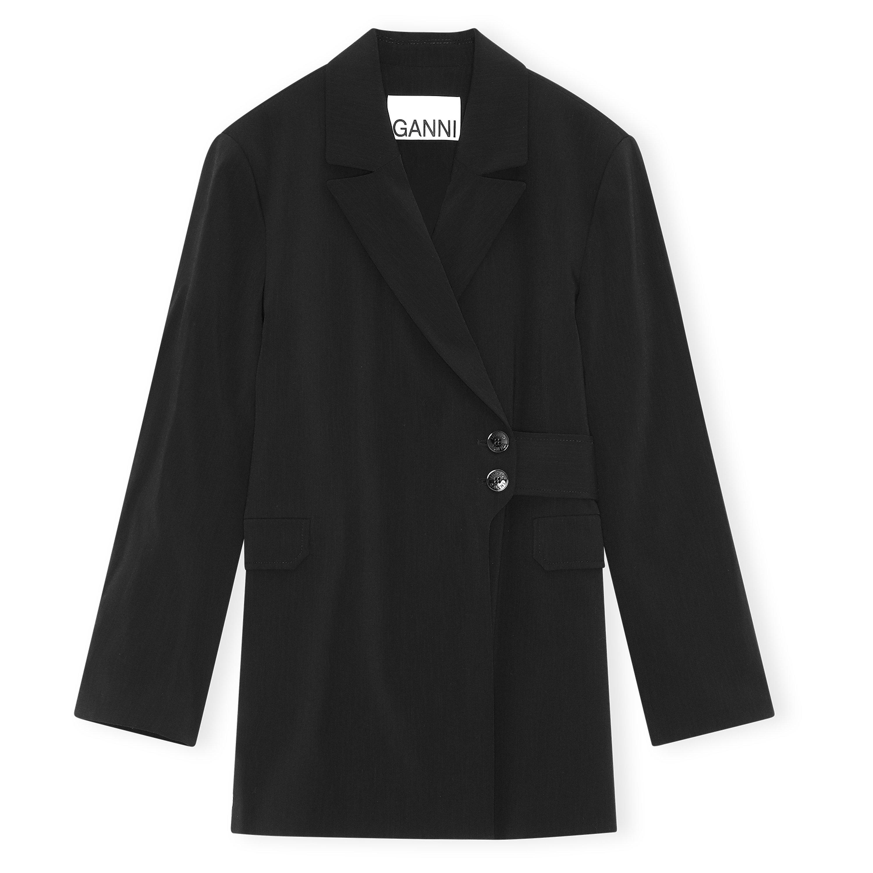 Black 099 - Ganni - Women's Melange Viscose Long Sleeve Relaxed Fit Blazer - 5