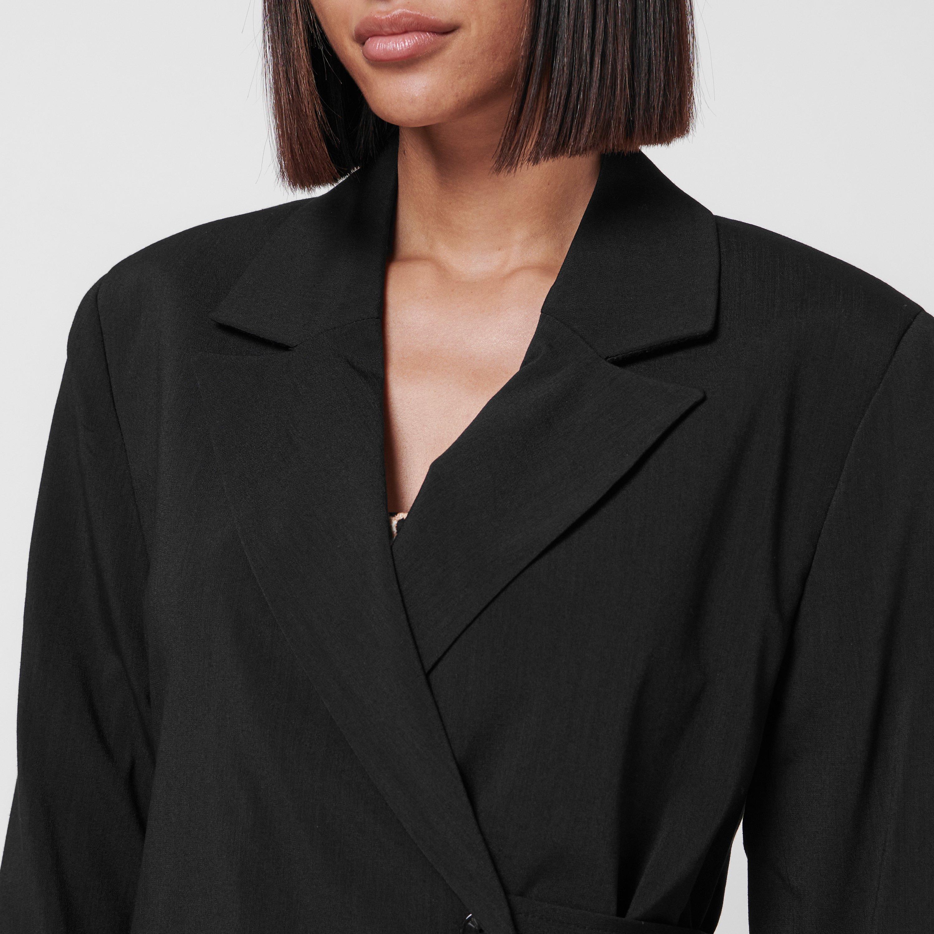 Black 099 - Ganni - Women's Melange Viscose Long Sleeve Relaxed Fit Blazer - 3