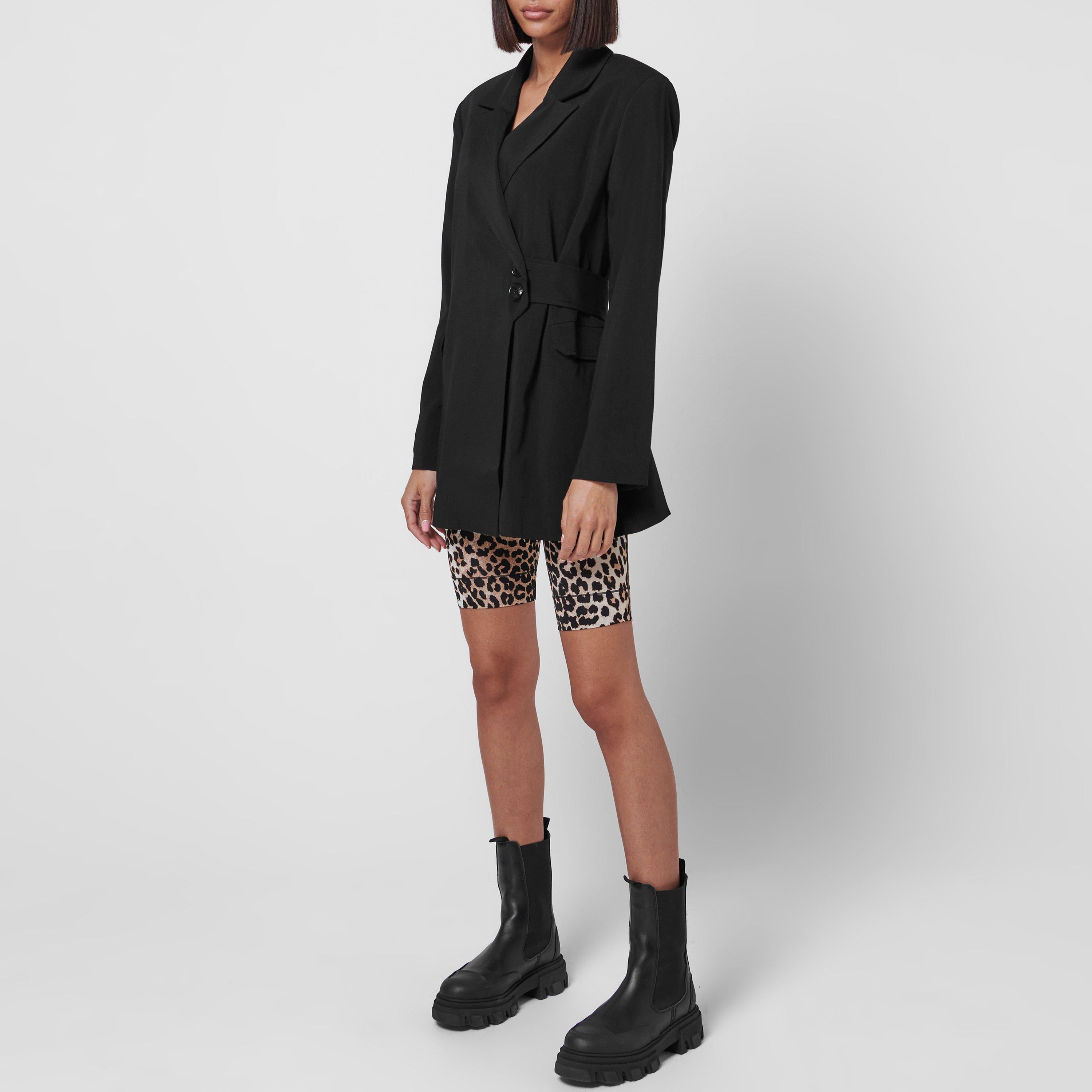 Black 099 - Ganni - Women's Melange Viscose Long Sleeve Relaxed Fit Blazer - 4