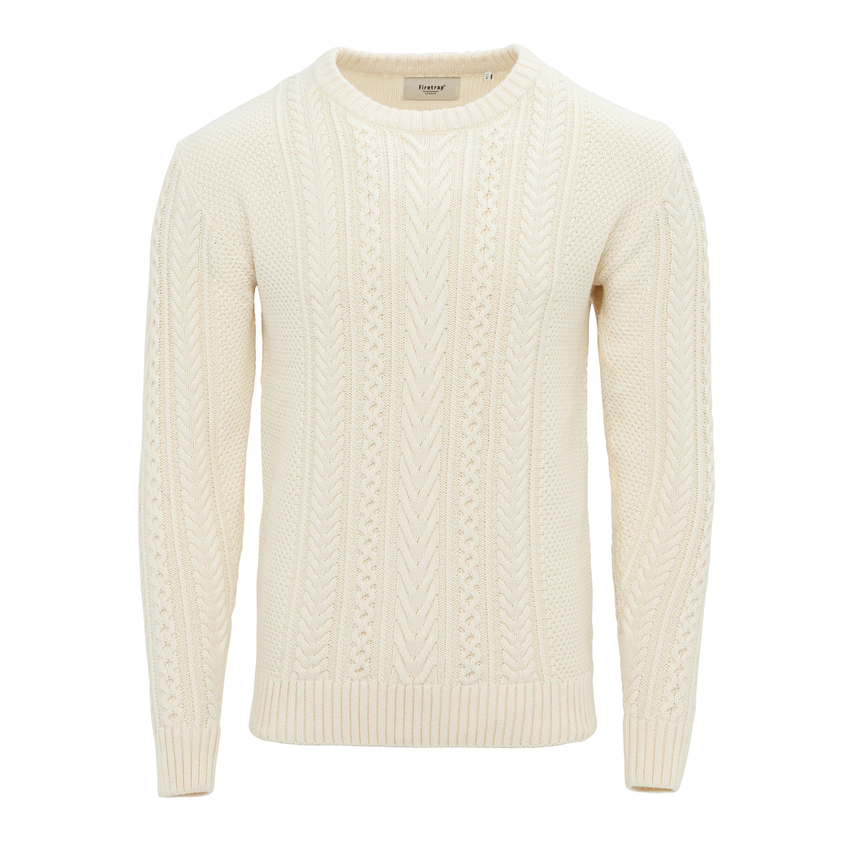 Ecru - Firetrap - Mens Cable Knit Jumper - 1