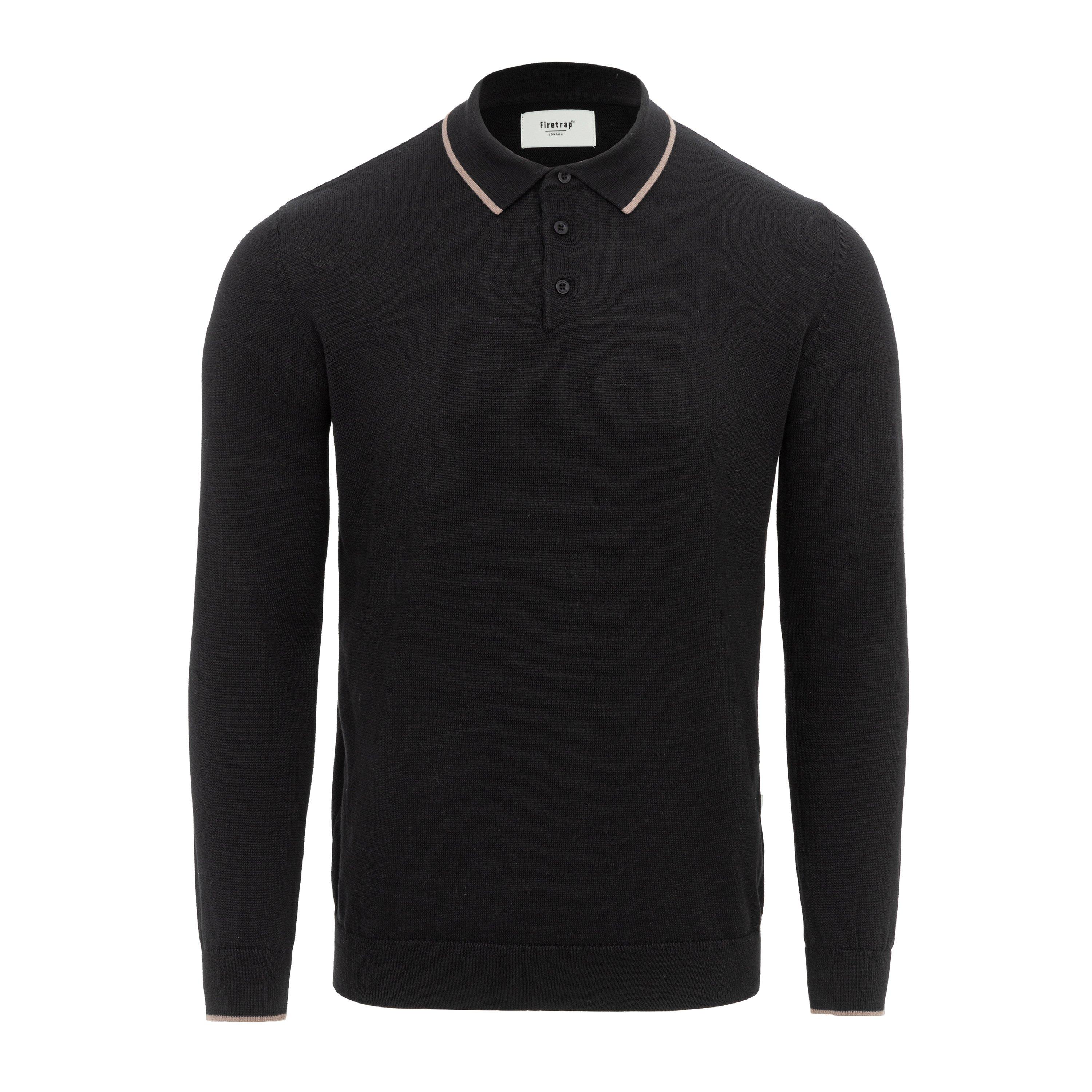 Black/Tan - Firetrap - Mens Long Sleeve Polo Jumper - 1