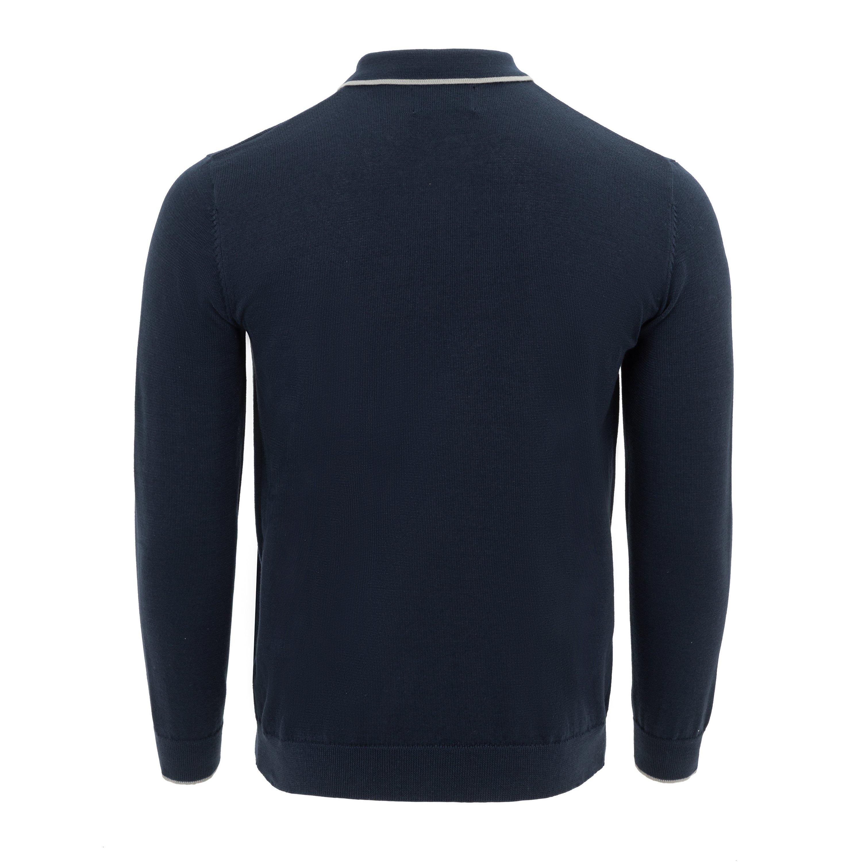 Navy/Grey - Firetrap - Mens Long Sleeve Polo Jumper - 2