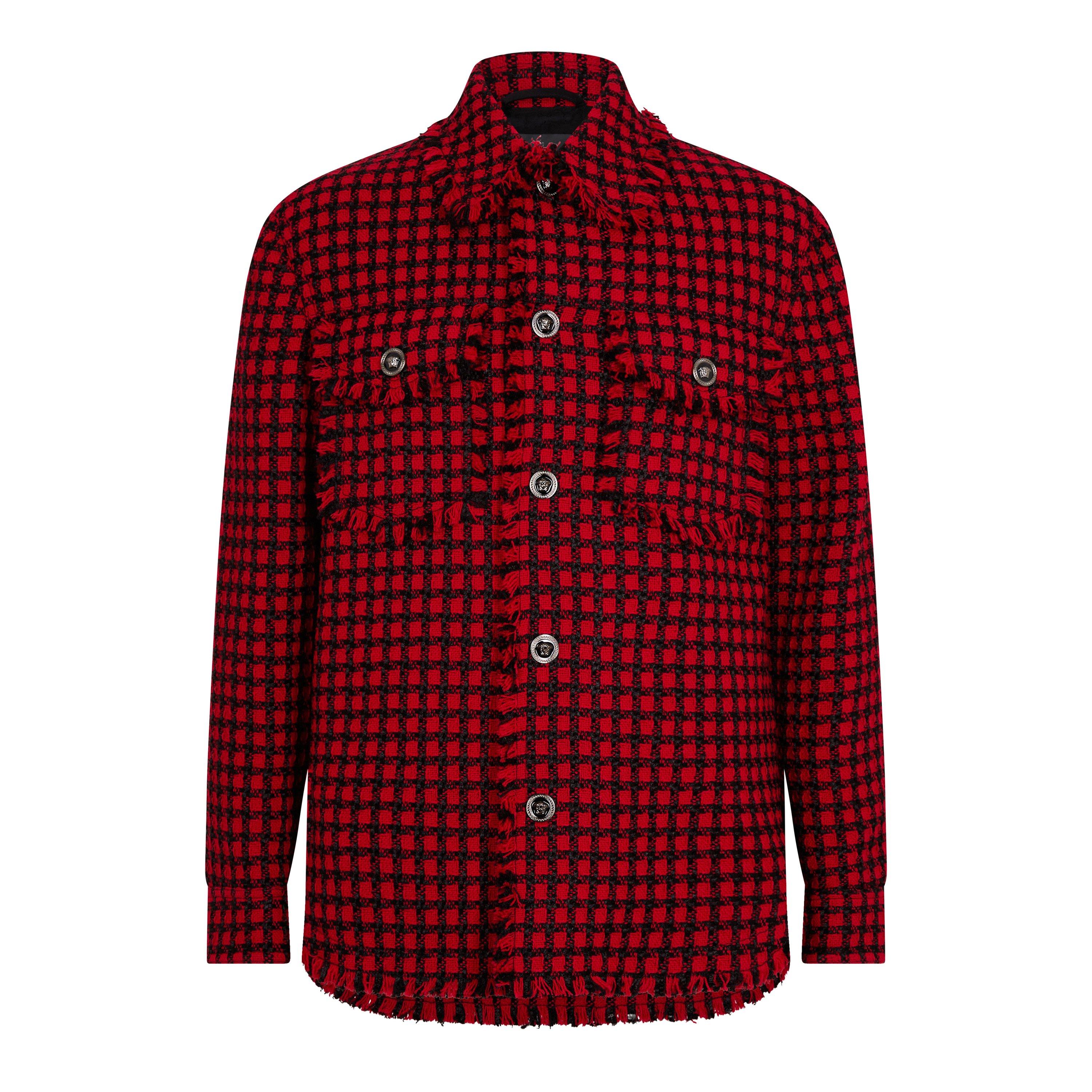 Lipstick Red - Versace - Men's Tweed Overshirt Wool Long Sleeve Button Overcoat - 7