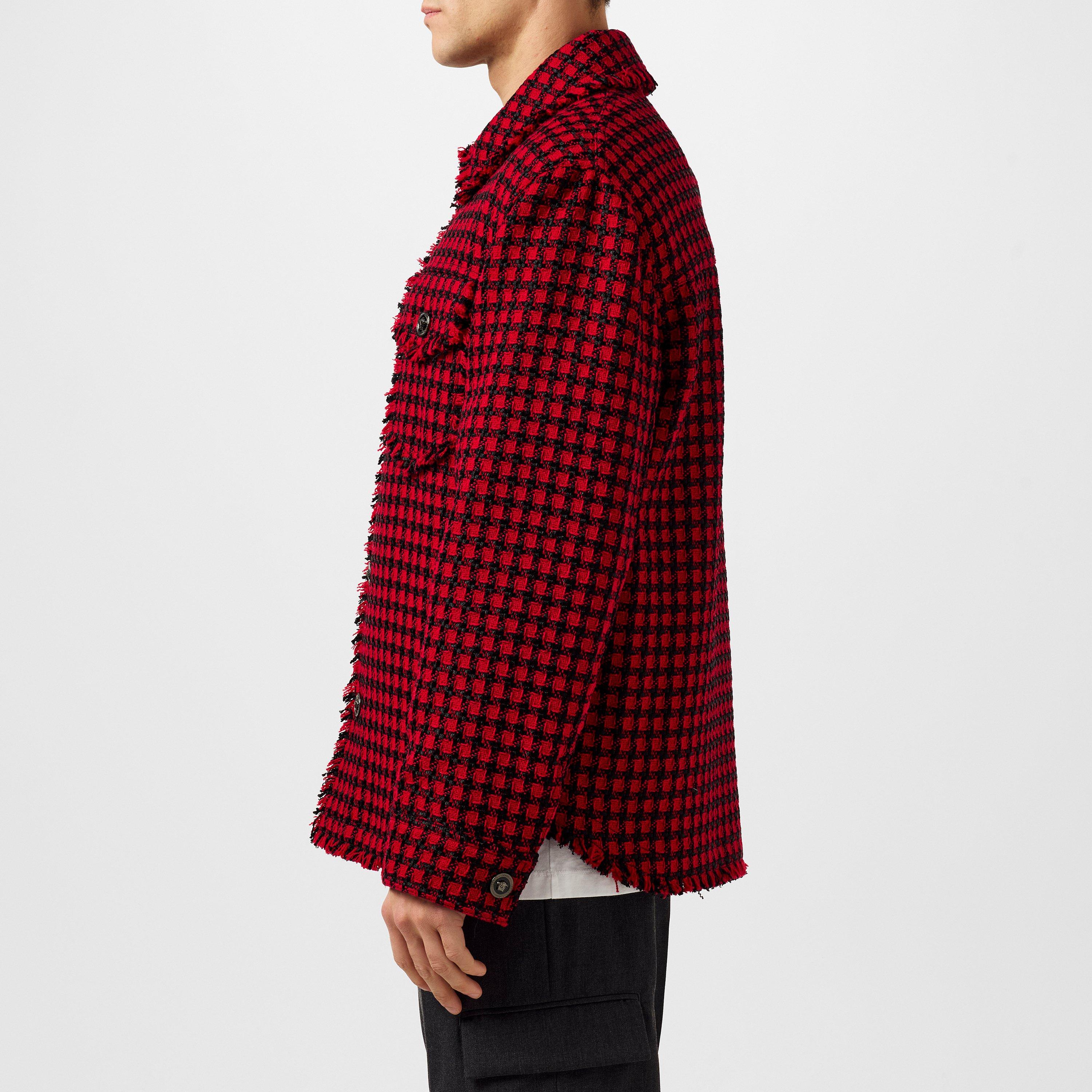 Lipstick Red - Versace - Men's Tweed Overshirt Wool Long Sleeve Button Overcoat - 5