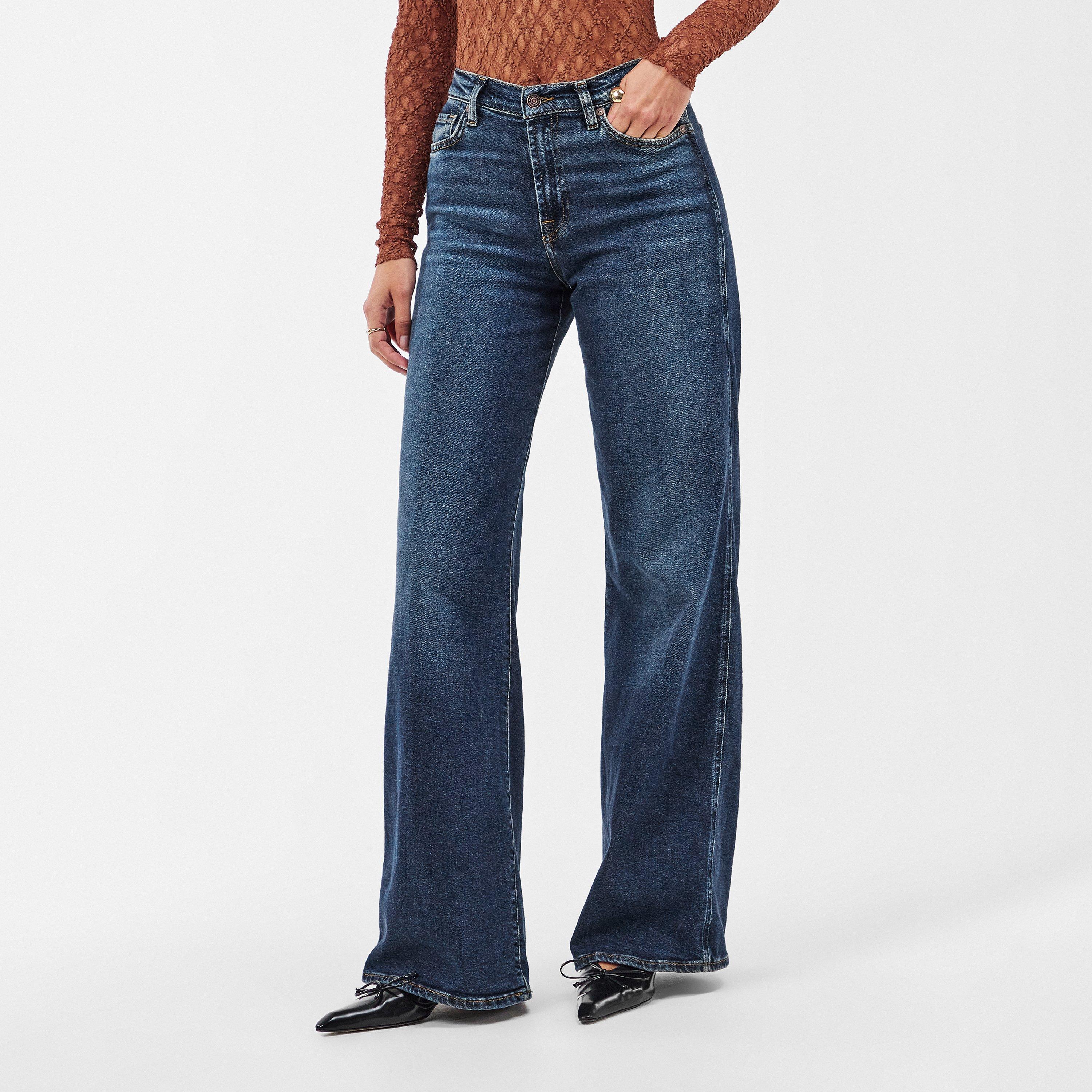 Dark Blue - 7 For All Mankind - Women's Lotta Wide Leg Jeans - 3