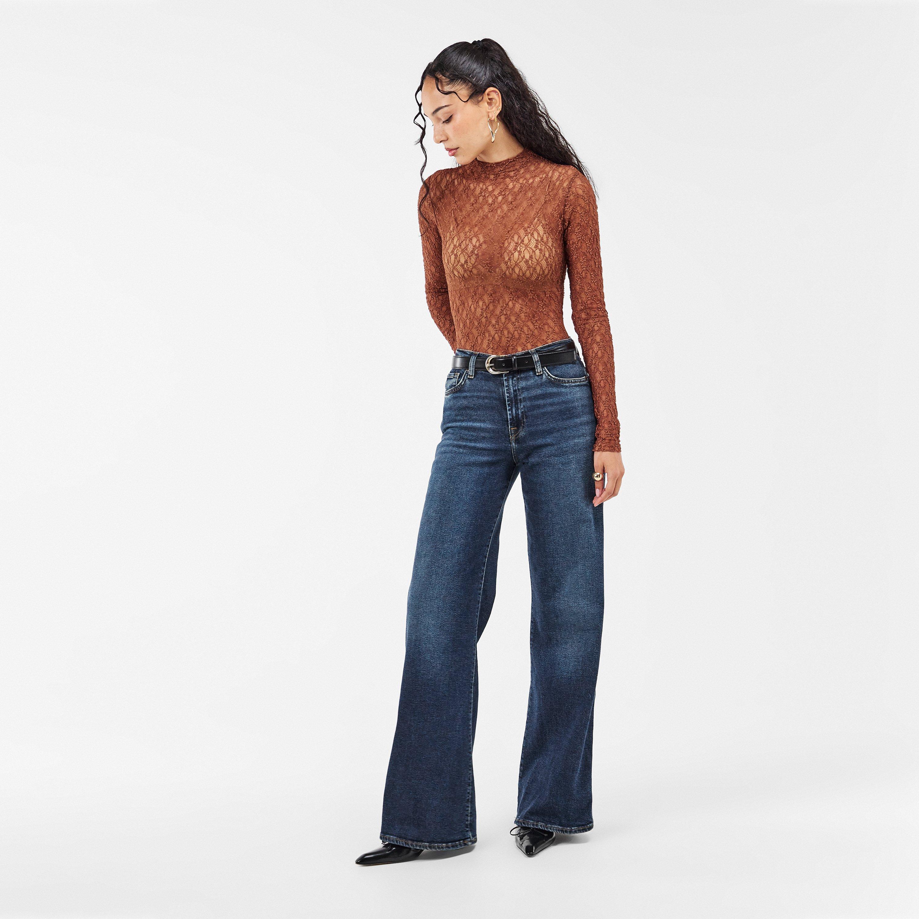 Dark Blue - 7 For All Mankind - Women's Lotta Wide Leg Jeans - 6