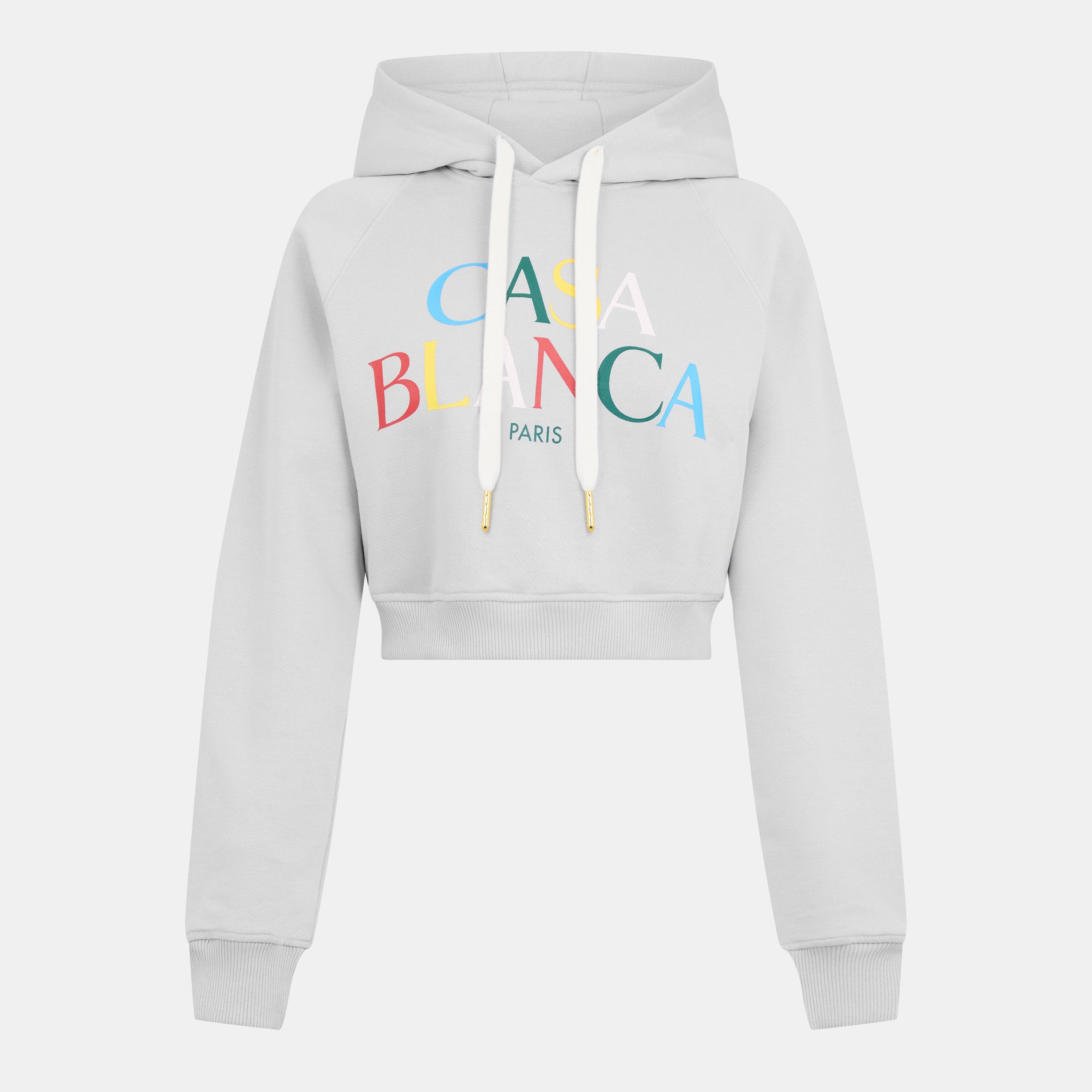 Casablanca Women's Stack Logo Over the Head Cropped Hoodie - Grey - Size 16 (XL)
