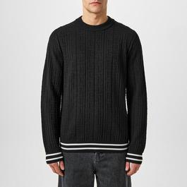 Balmain Striped Monogrammed Merino Wool Sweater