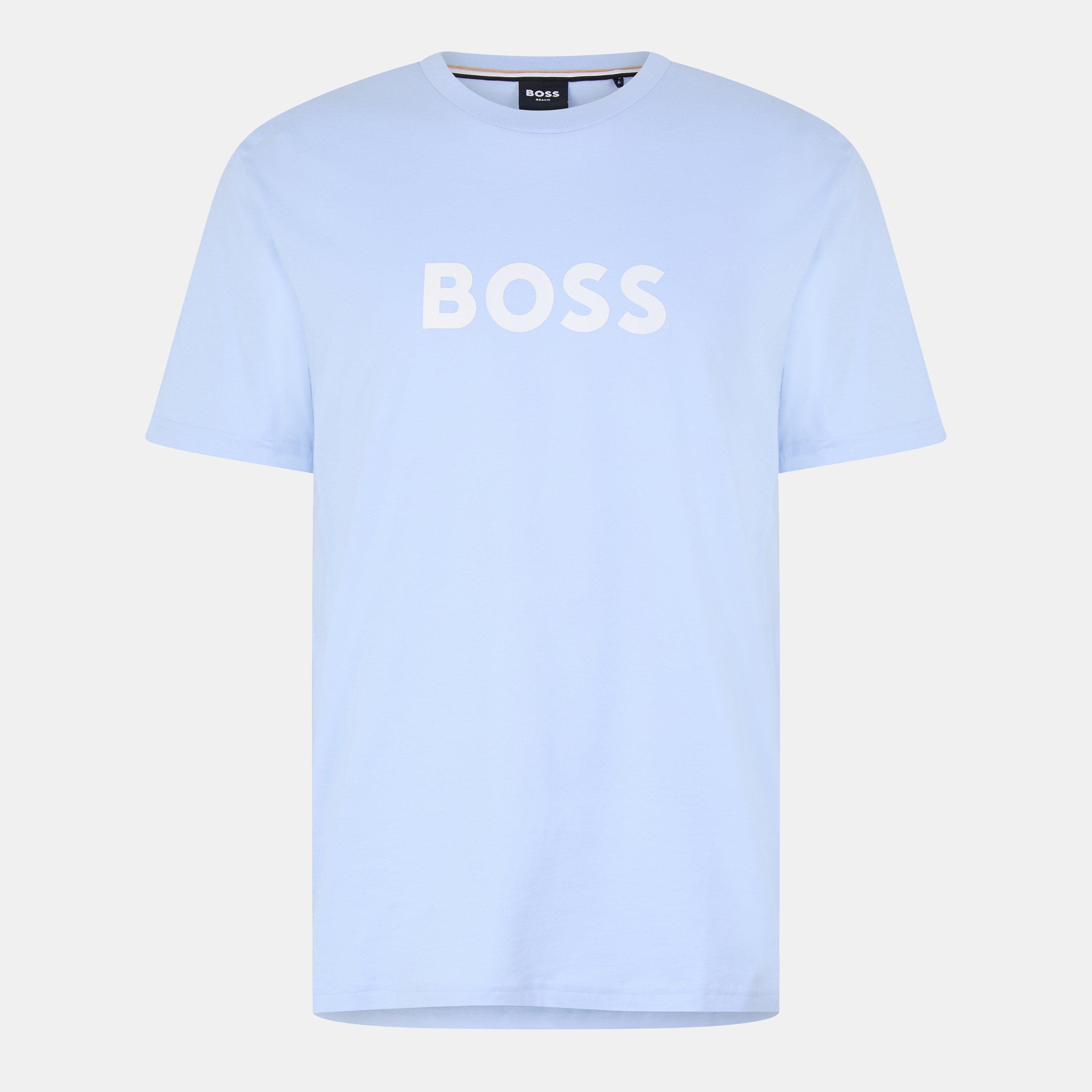 Boss Men's Bodywear Short Sleeve T-Shirt With Logo Print Detail - Ltblue 451 - Small