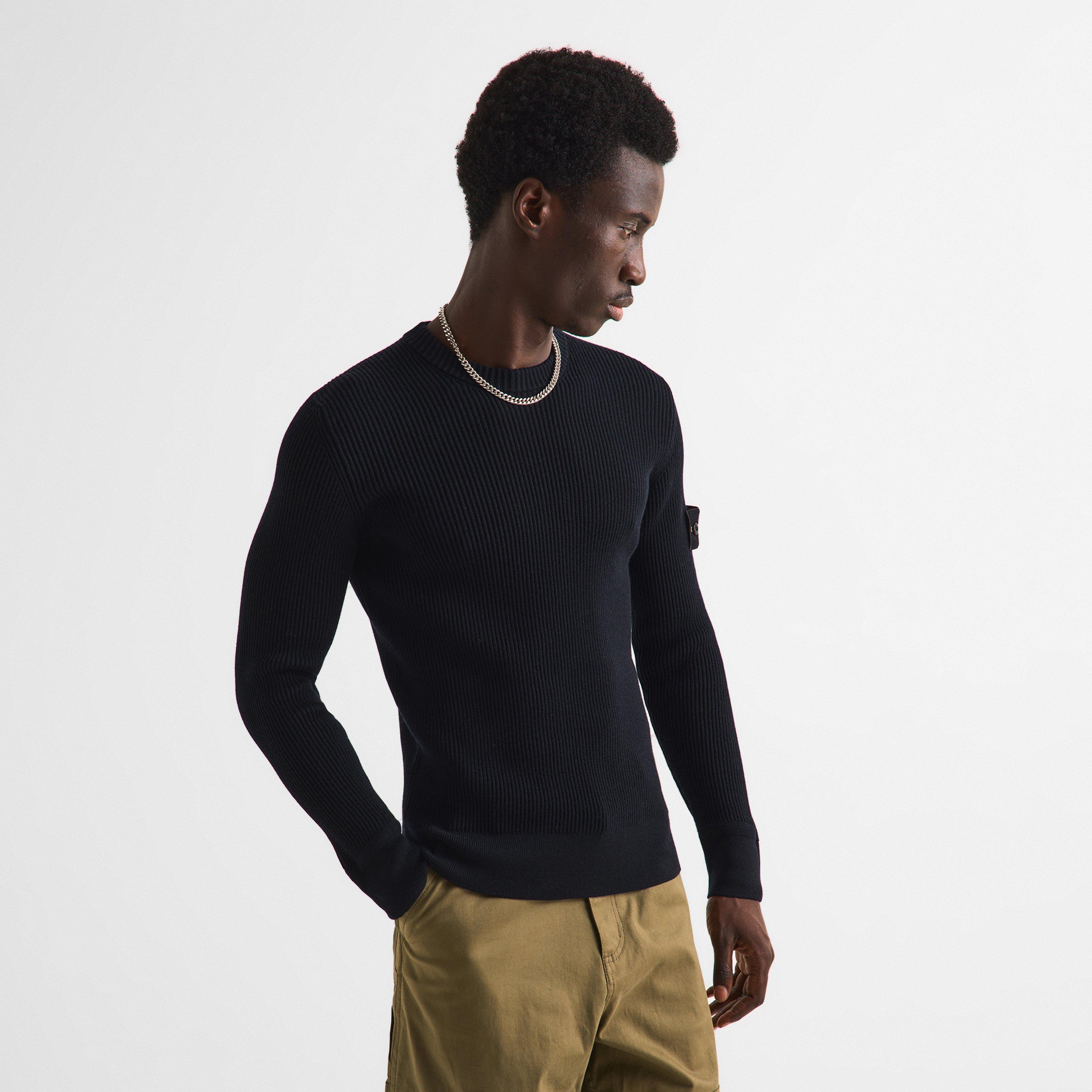 Navy V0020 - Stone Island - Stone Rib Knit Crew Sn64 - 3