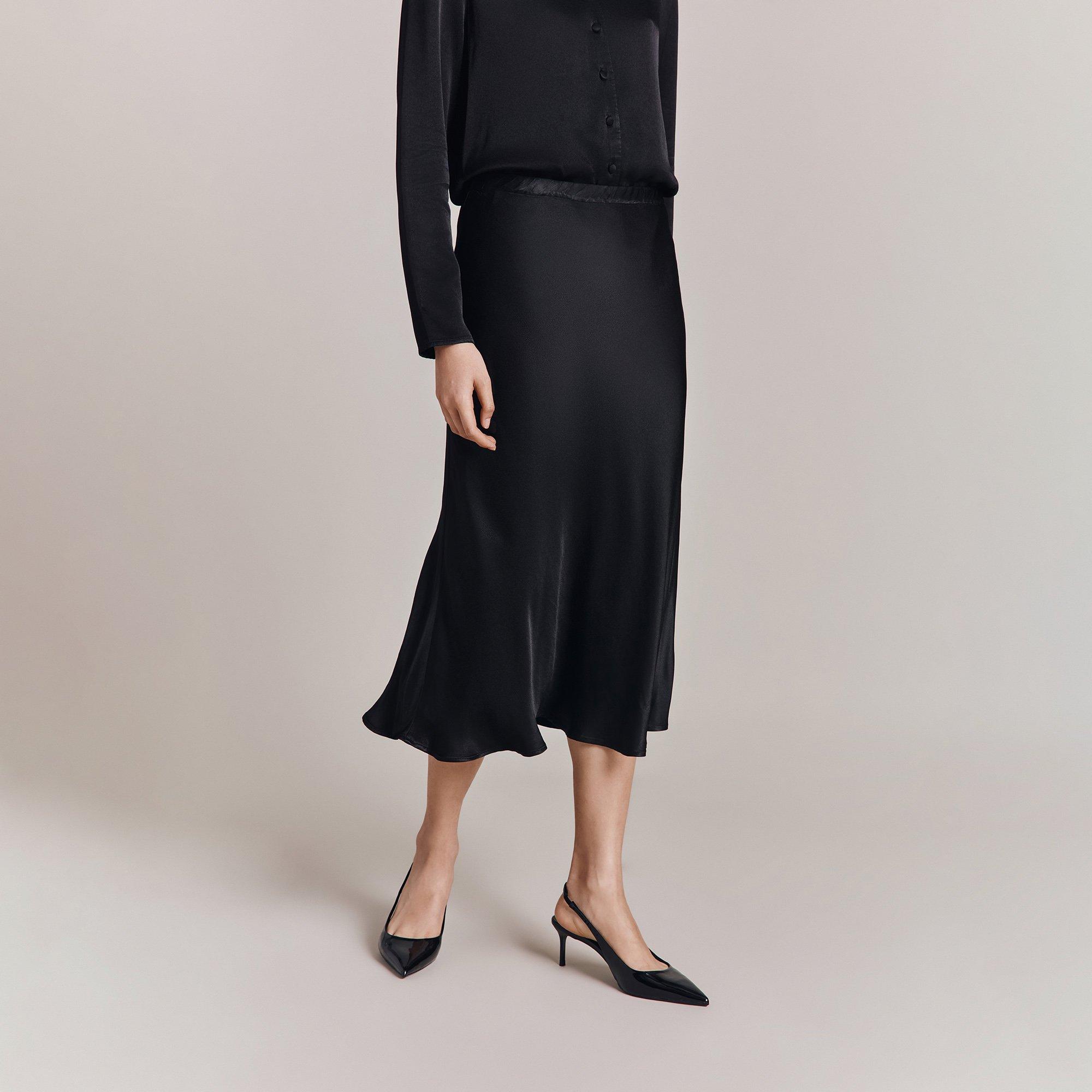 Black - Ghost - Women's Luna A-Line Bias Cut Slip Skirt - 1