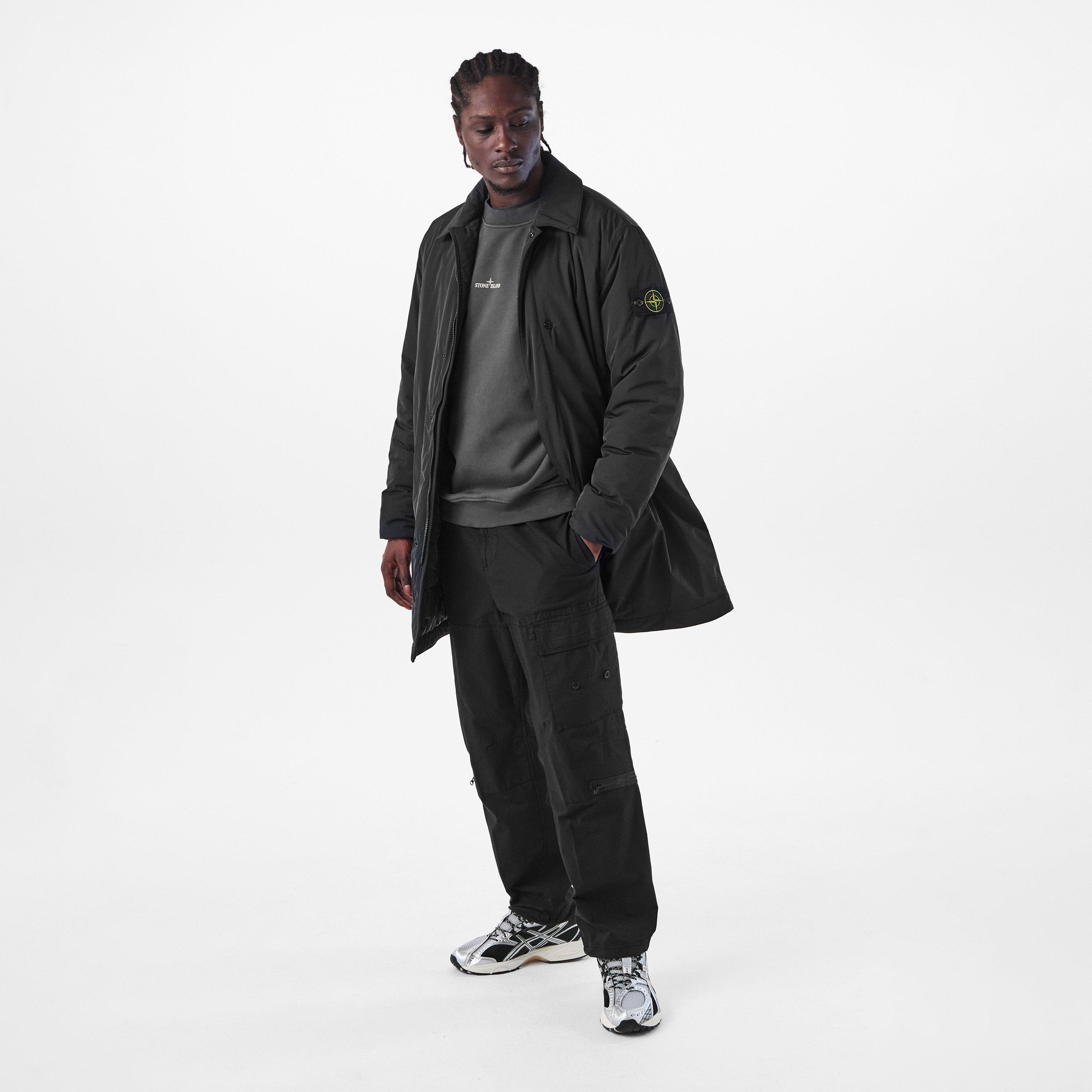 Nero V0029 - Stone Island - Men's Micro Twill Long Sleeve Thigh Length Trench Overcoat - 6