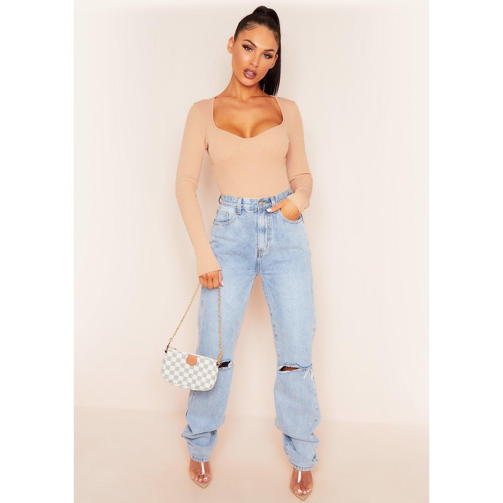 Missy Empire Women's Bust Cup Bandage Rib Bodysuit - Rose - 4 (3XS)