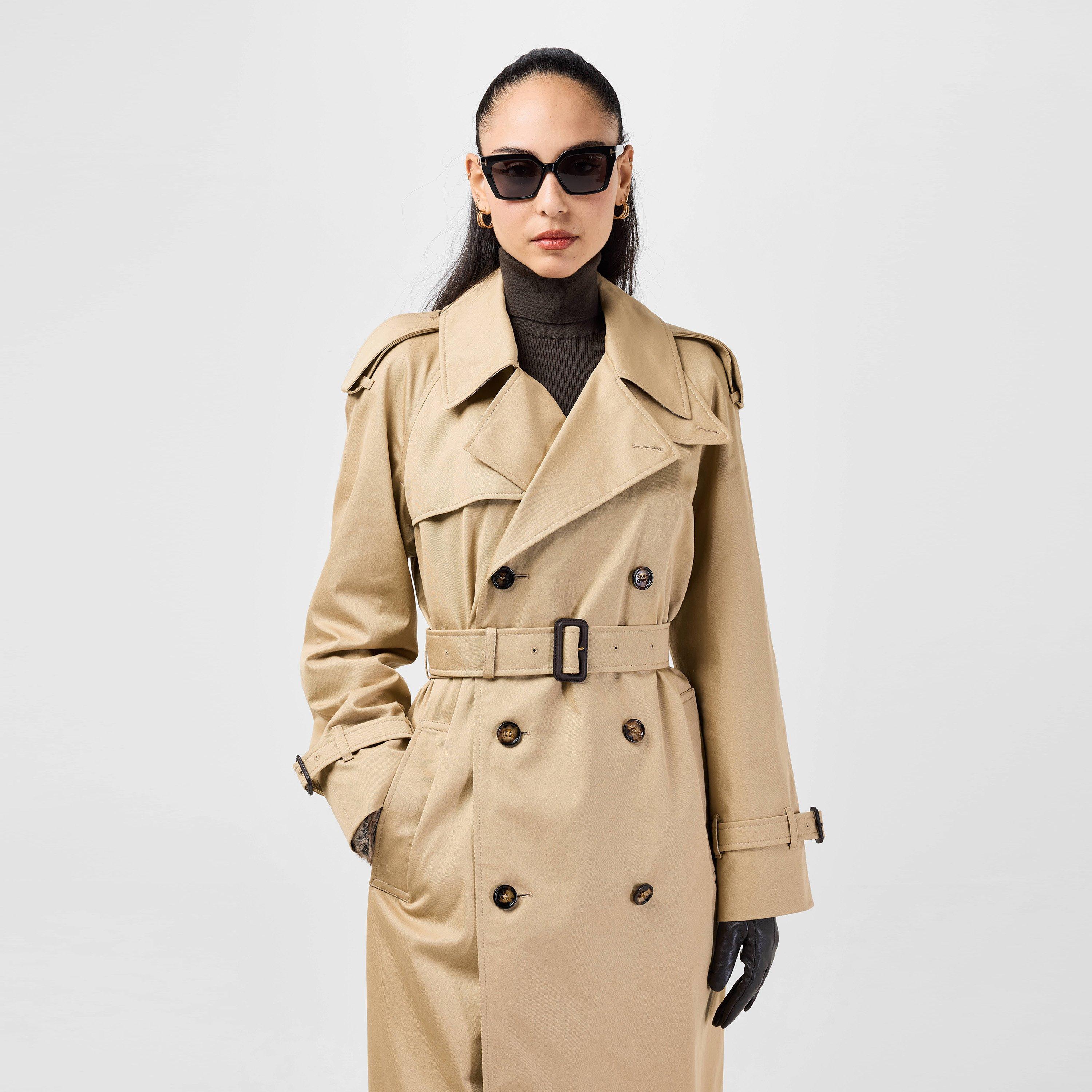 Beige - Burberry - Women's Castleford Water Resistant Cotton Mid-Length Trench Coat - 4
