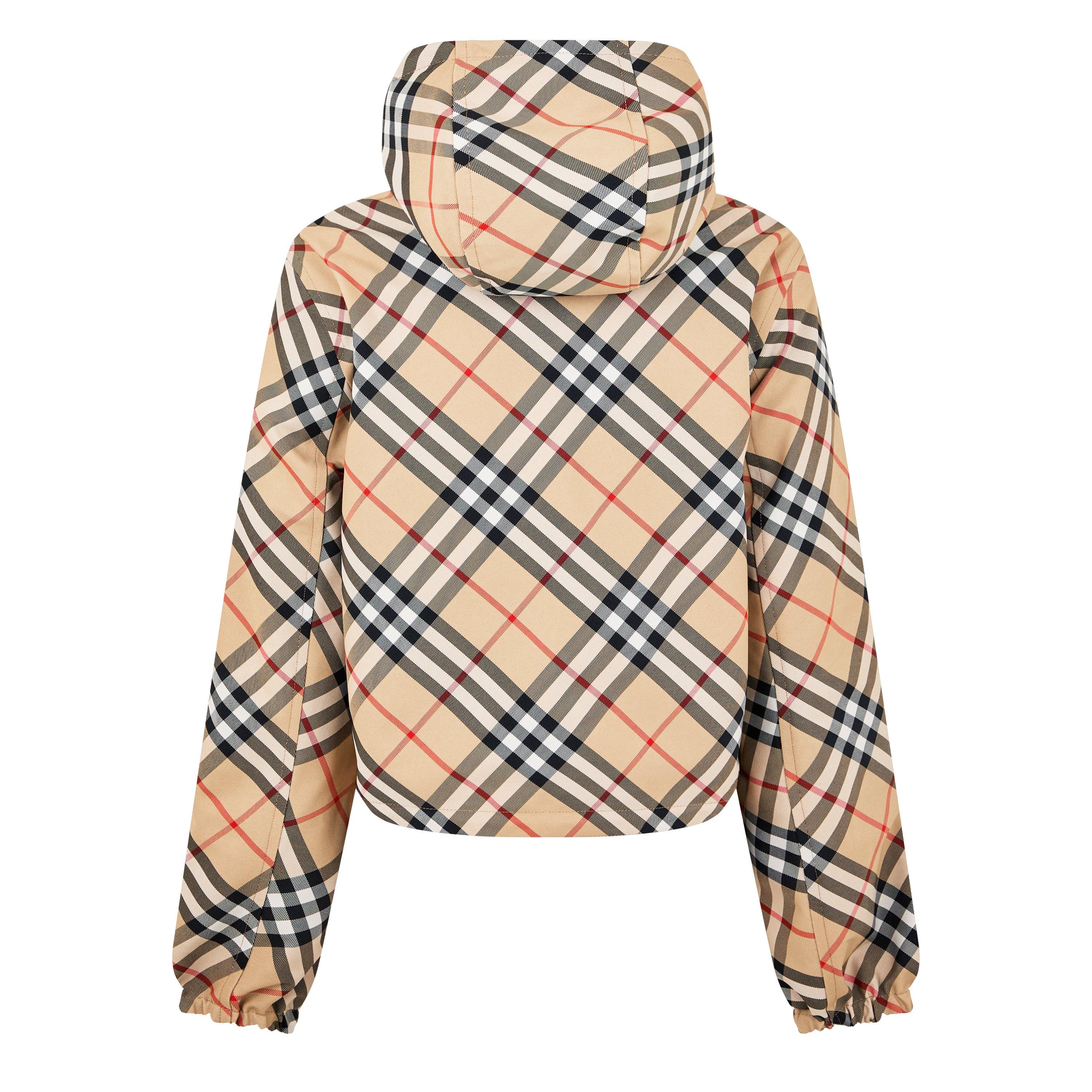 Sand - Burberry - Women's Cropped Check Pattern Reversible Hooded Long Sleeve Windbreaker - 7