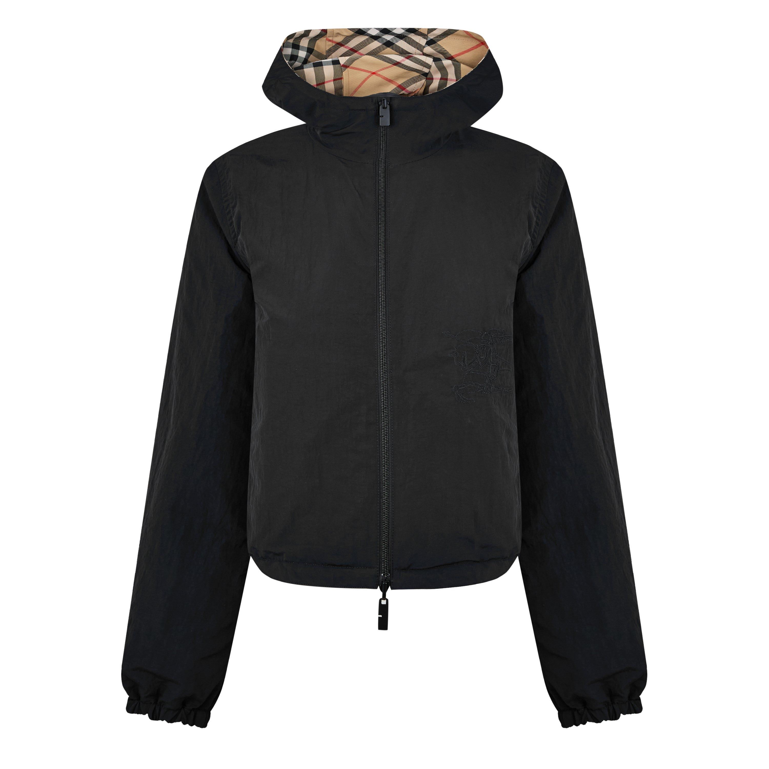 Sand - Burberry - Women's Cropped Check Pattern Reversible Hooded Long Sleeve Windbreaker - 8