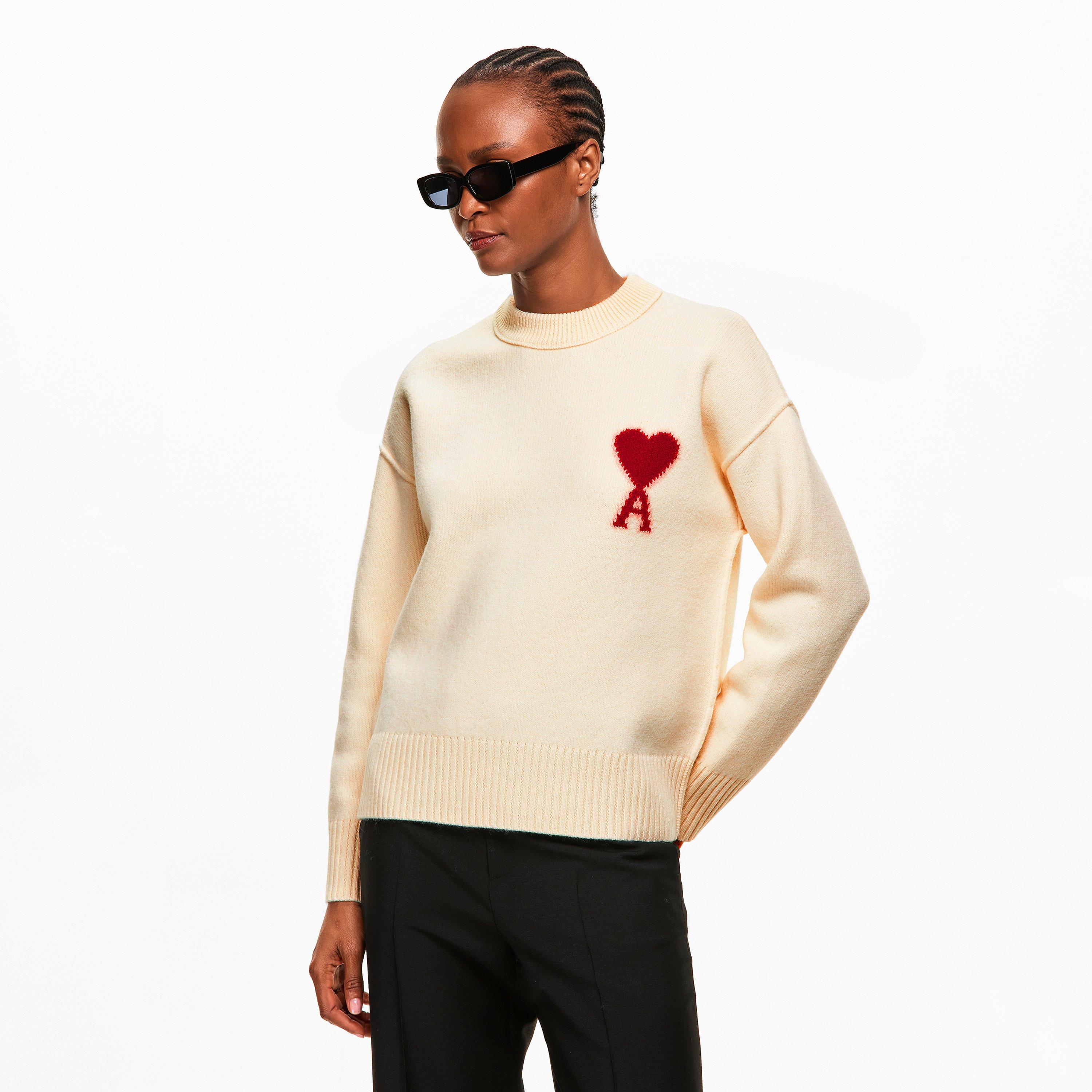 Ecru/Rouge - Ami Paris - Women's ADC Crew Neck Jumper - 3
