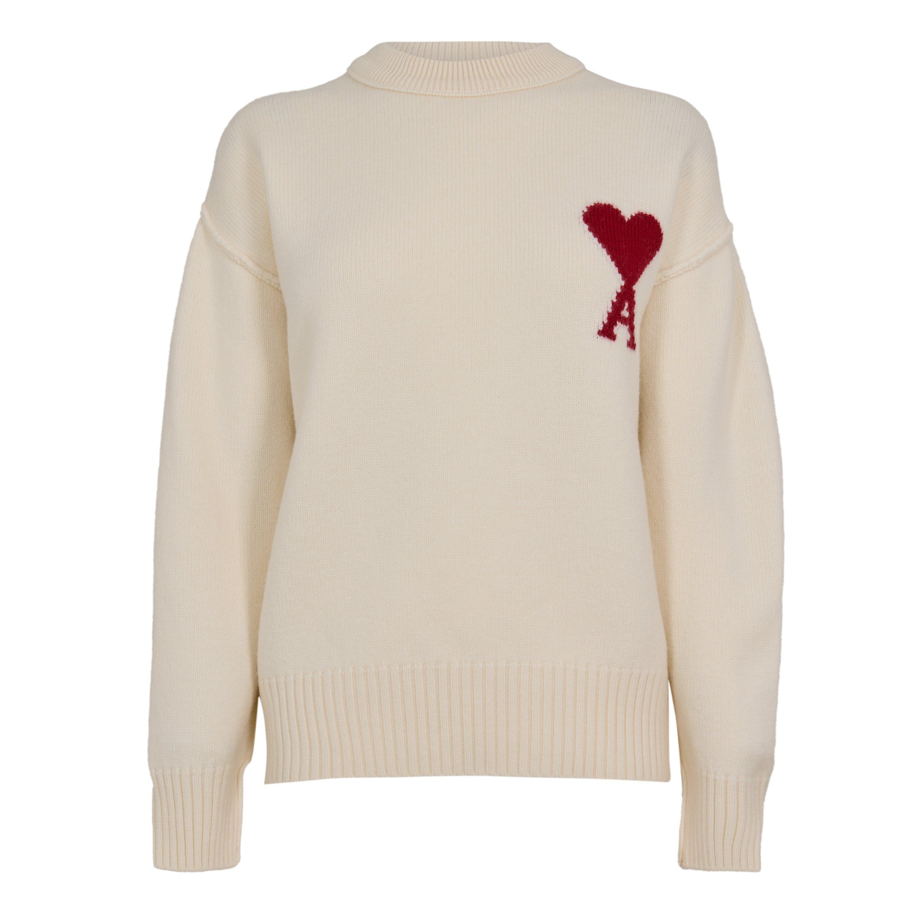 Ami Paris Women's ADC Crew Neck Jumper - ECRU/ROUGE - Size 8 (XS)
