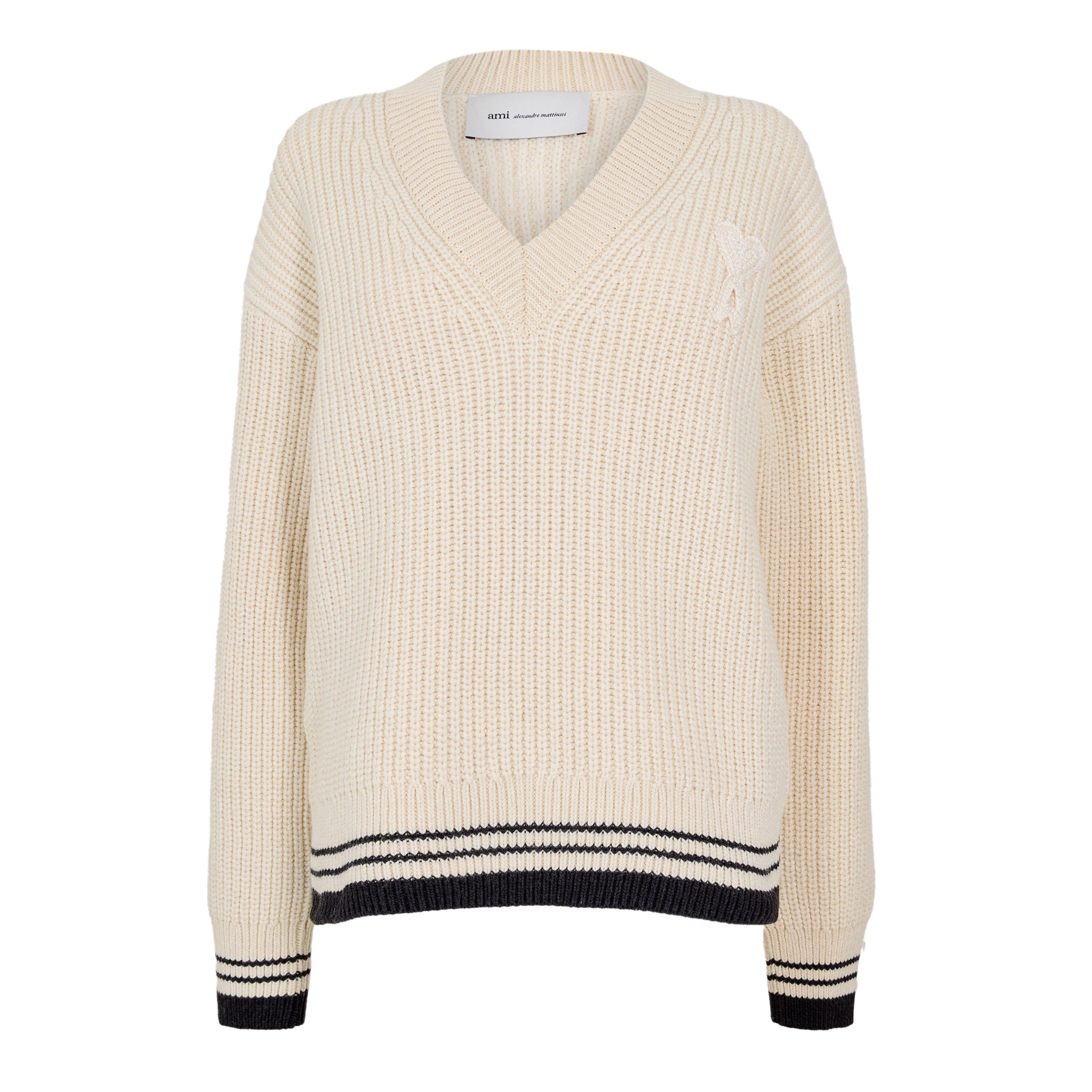 Ami Paris Ami V Neck Jumpr Ld61 - Blanc - Size 10 (S)