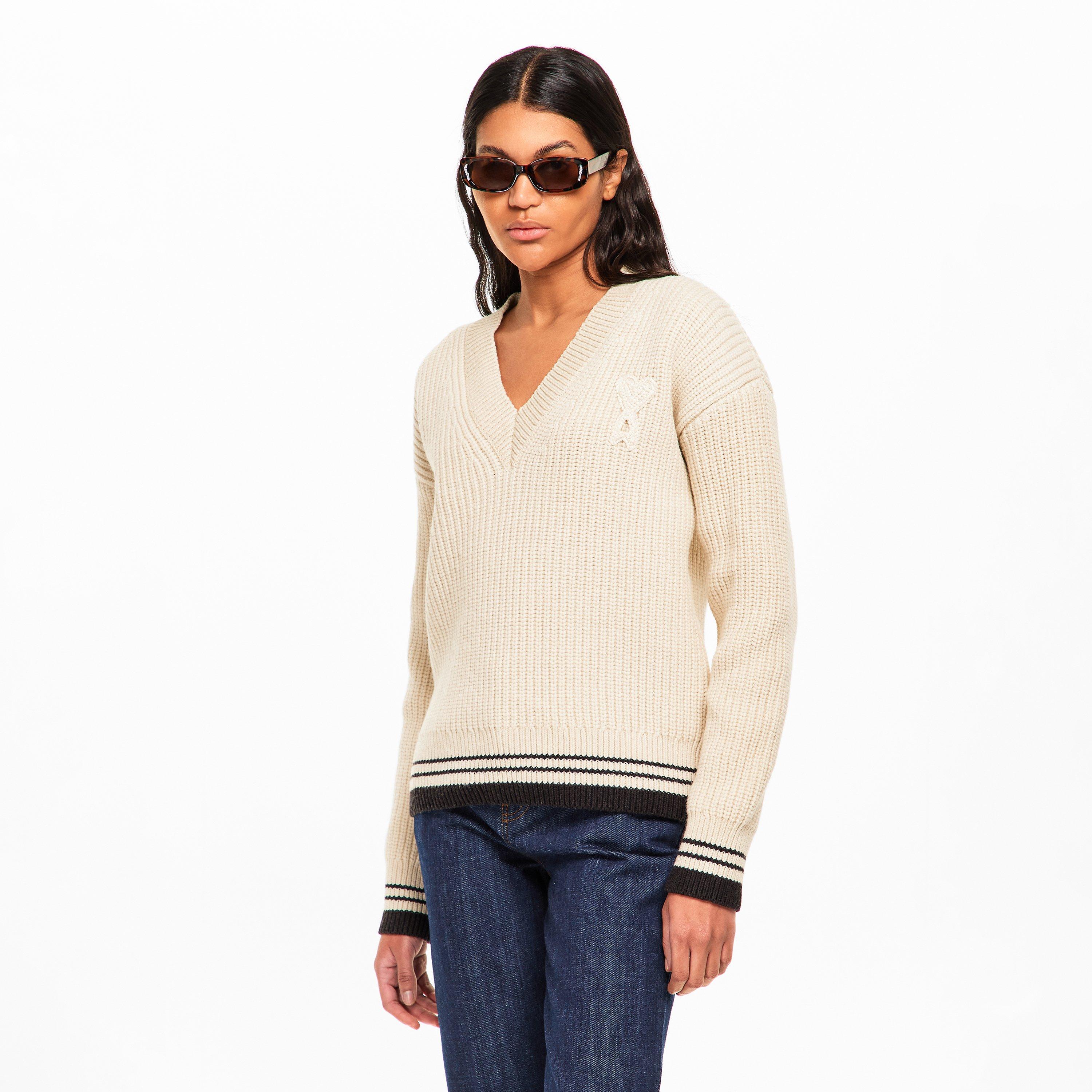 Blanc - Ami Paris - Ami V Neck Jumpr Ld61 - 3