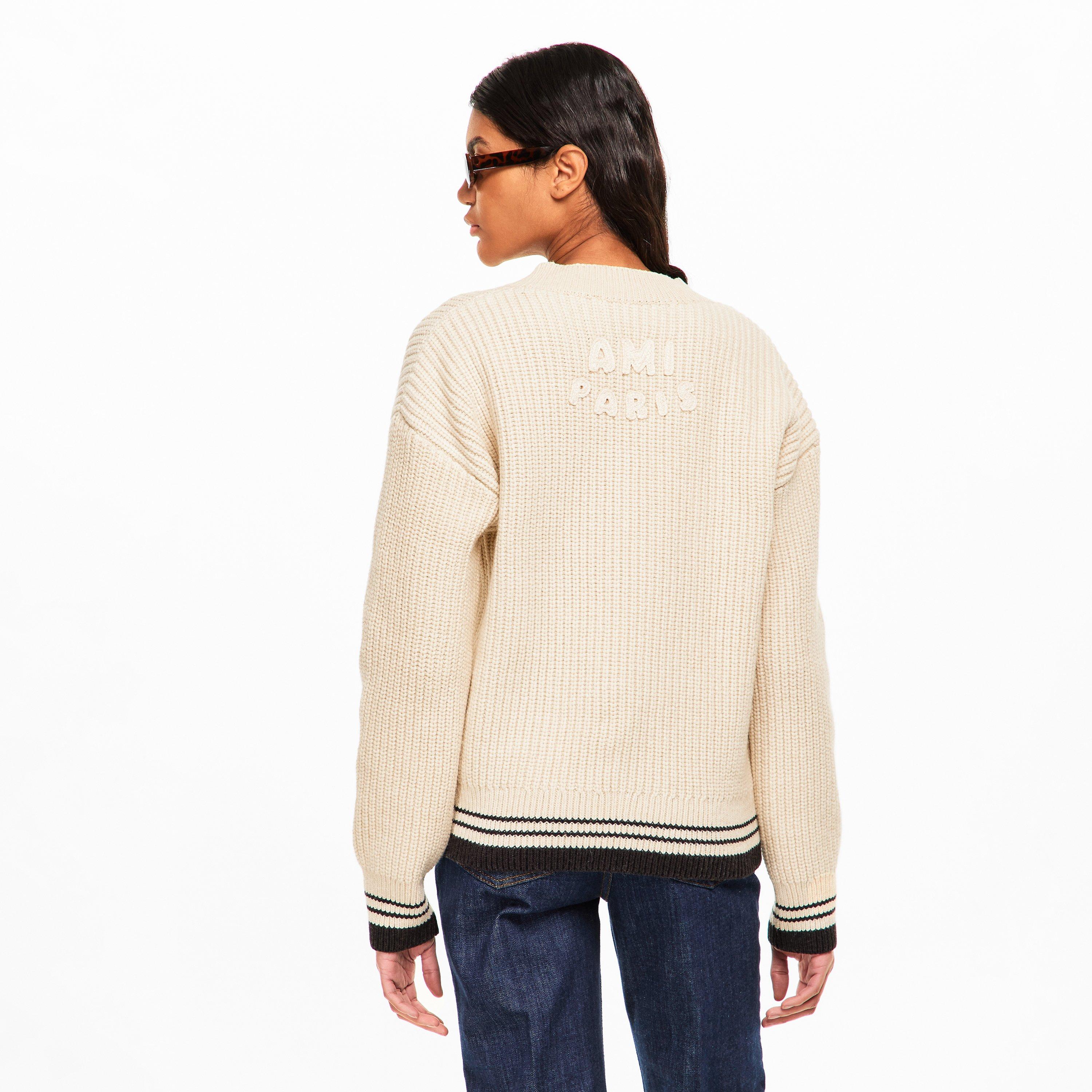 Blanc - Ami Paris - Ami V Neck Jumpr Ld61 - 4