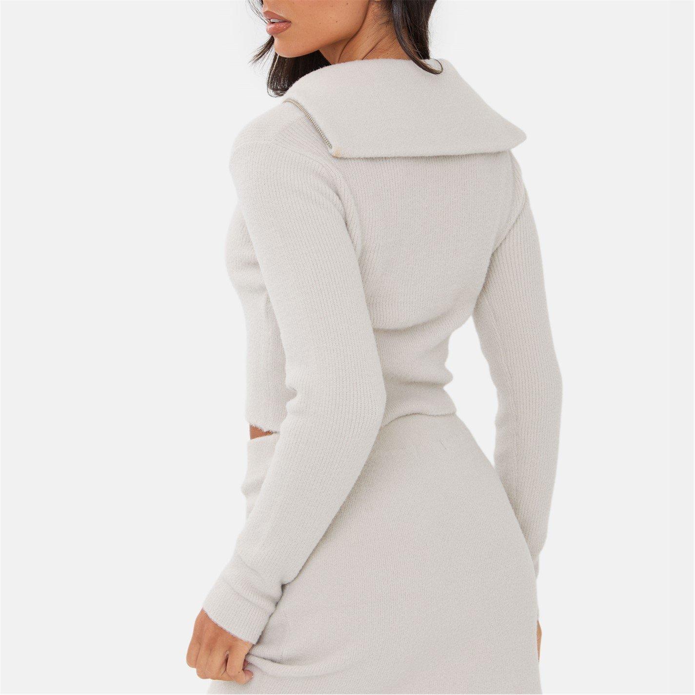 Sivo - I Saw It First - Knitted Zip Neck Cropped Jumper - 5