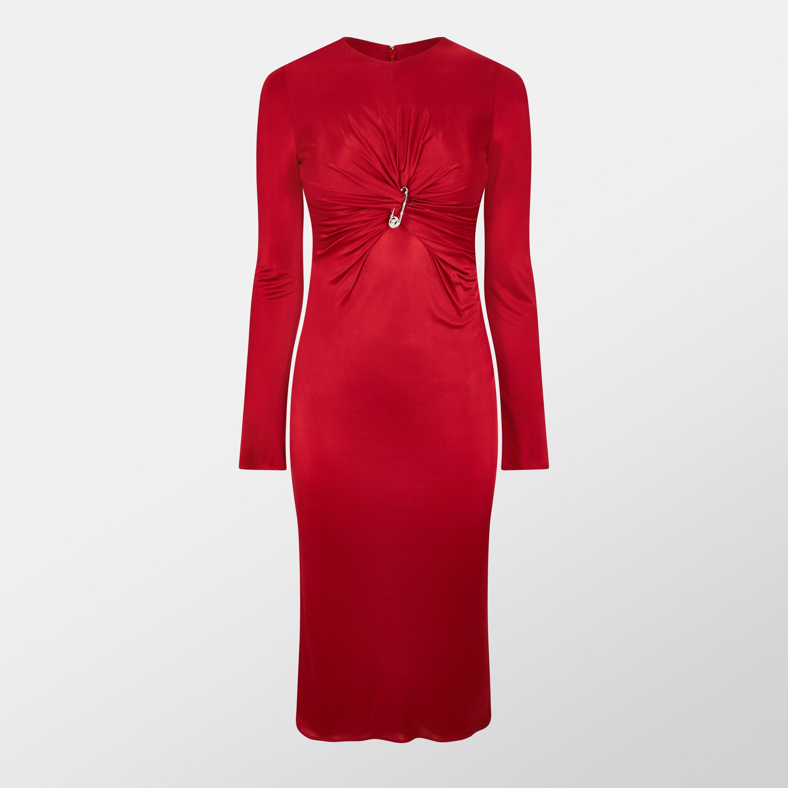 Lipstick Red - Versace - Safety Pin Gathered Fitted Dress - 1