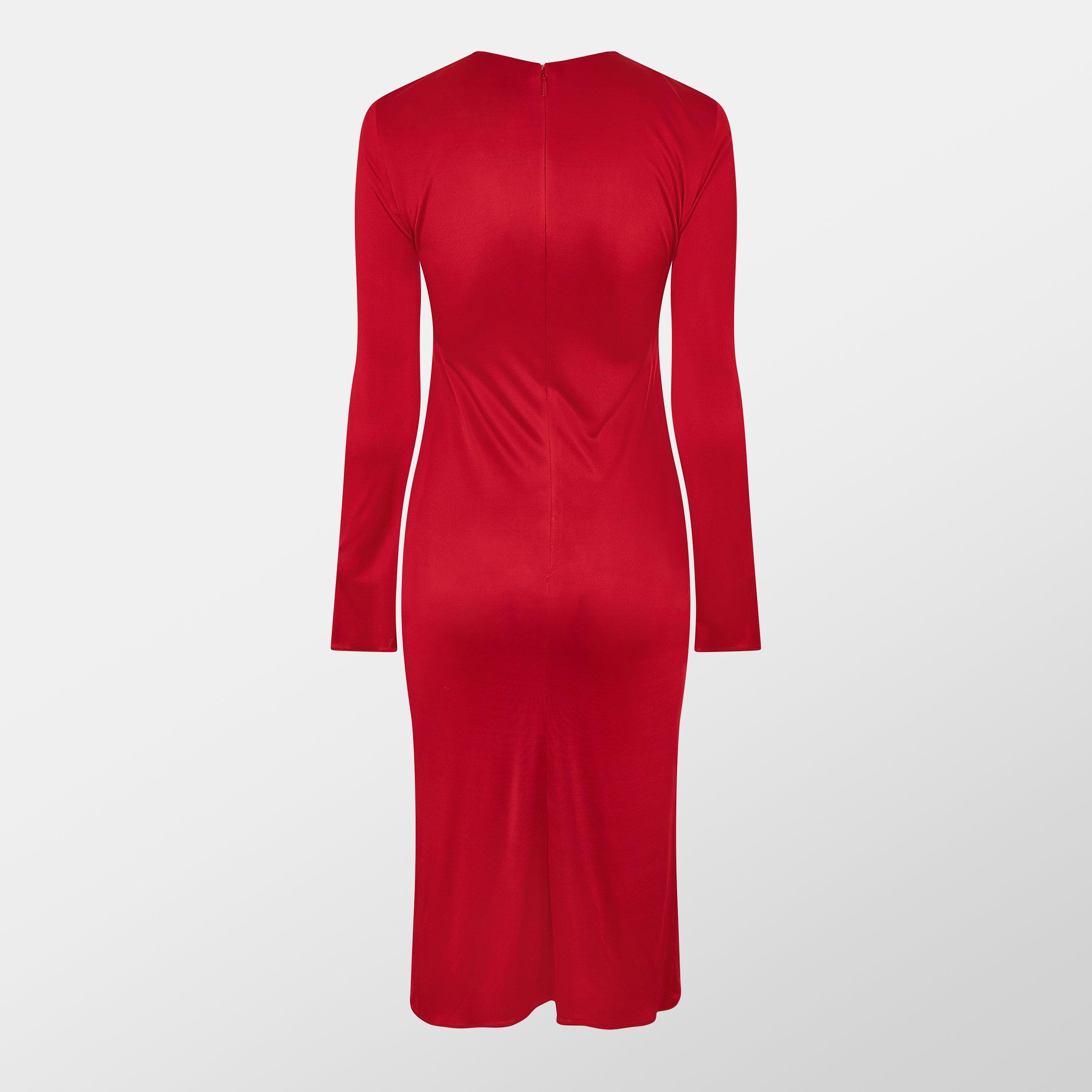 Lipstick Red - Versace - Safety Pin Gathered Fitted Dress - 2