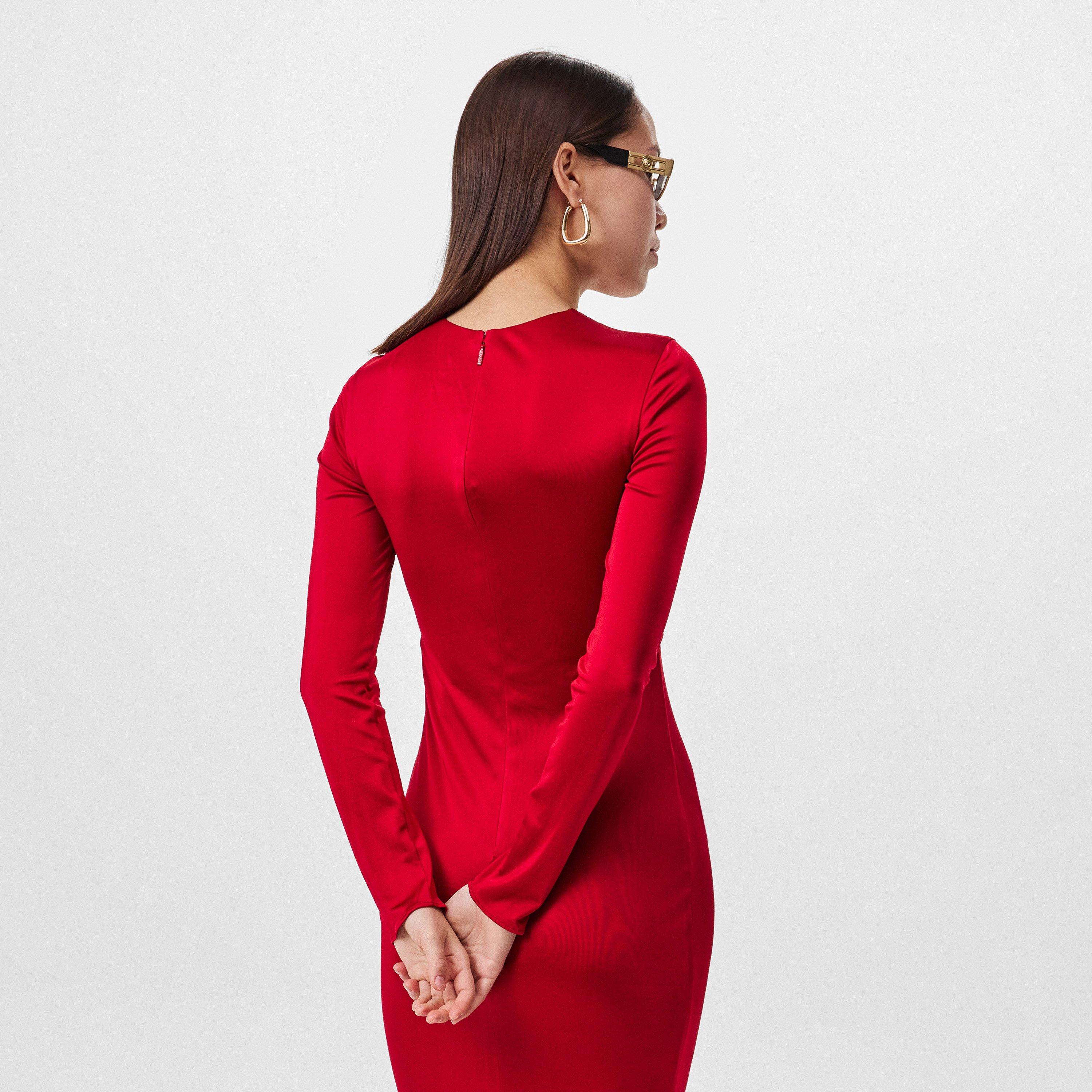 Lipstick Red - Versace - Safety Pin Gathered Fitted Dress - 4