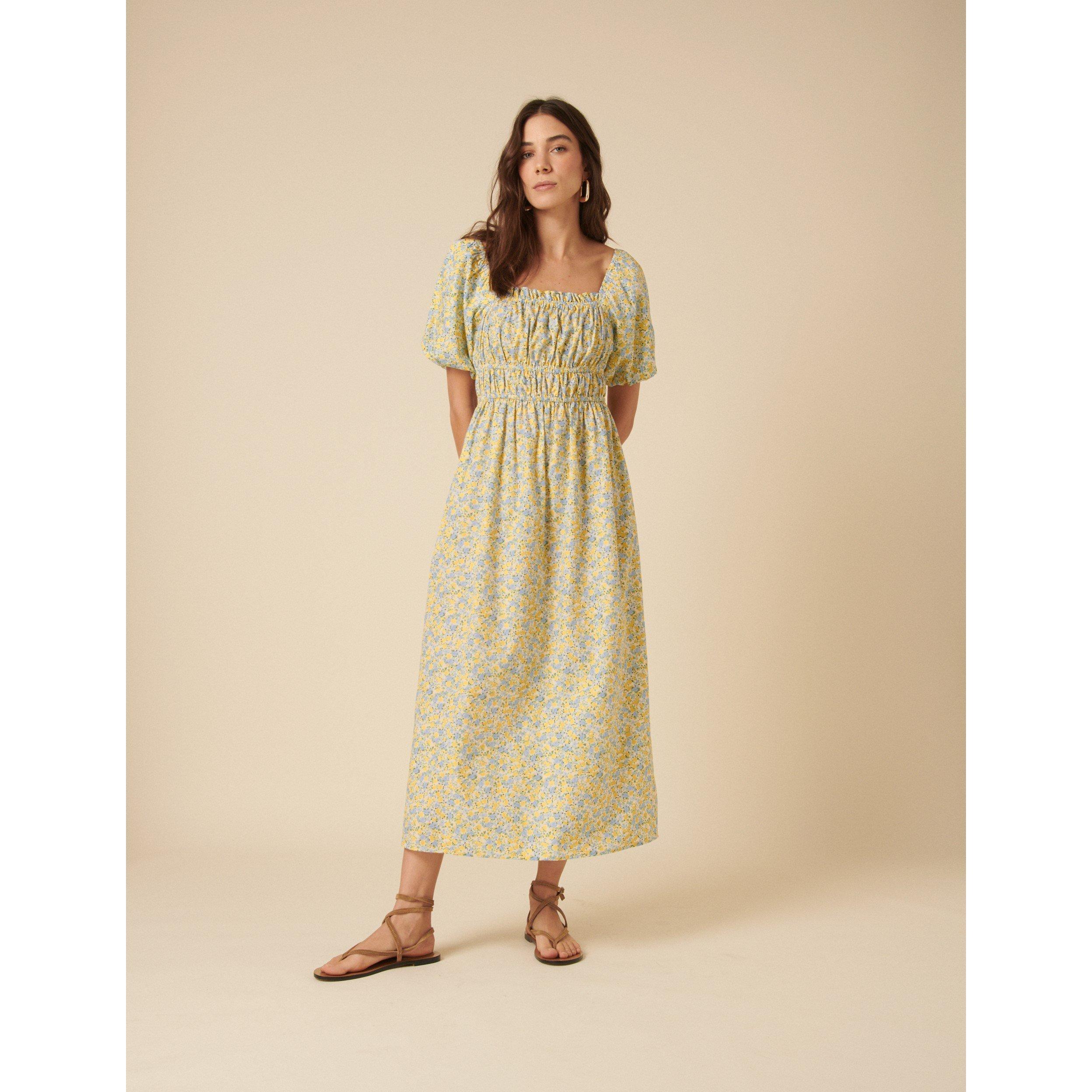 Yellow - Nobodys Child - Women's Ditsy Floral Puff Sleeve Midi Smock Dress - 1