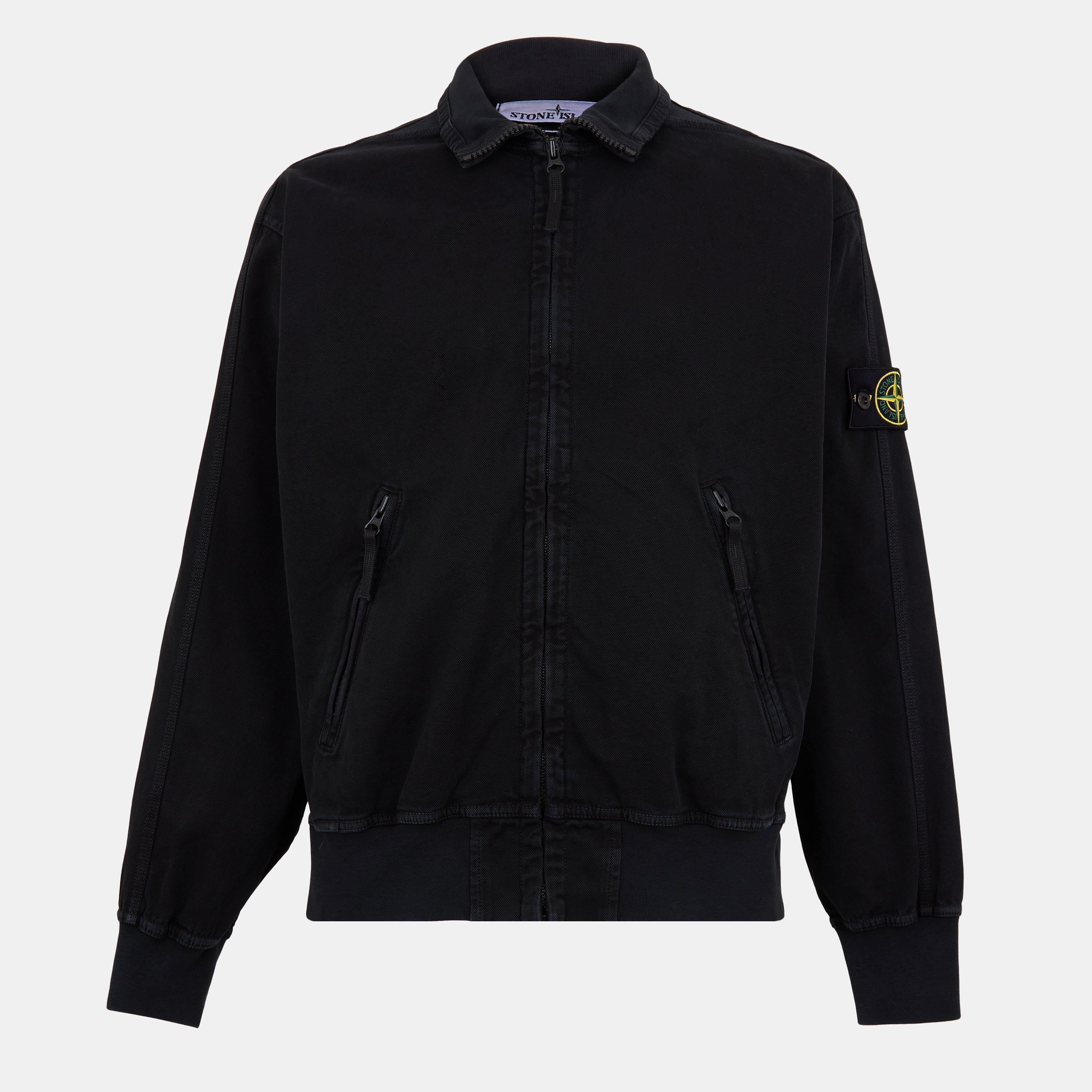 Nero V0129 - Stone Island - Men's Oversized Track Jacket Cotton Long Sleeve Oversized Fit Bomber Jacket - 1