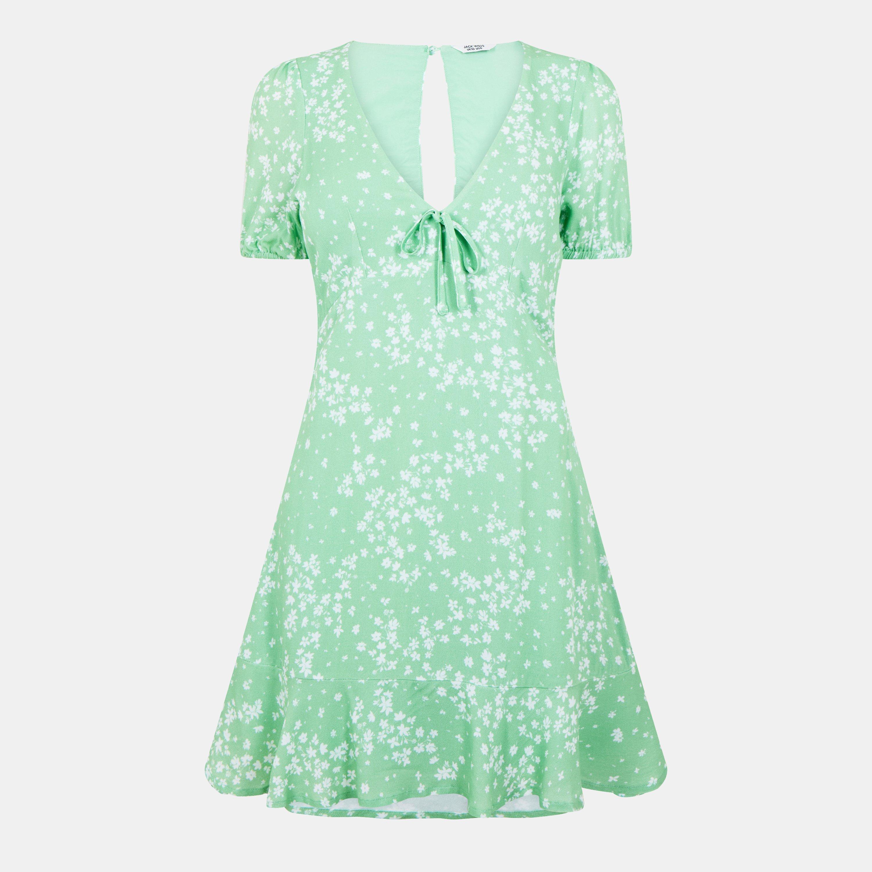 Jack Wills Women's Jw Cut Out Mini Dress - Green Ditsy - 12 (M)