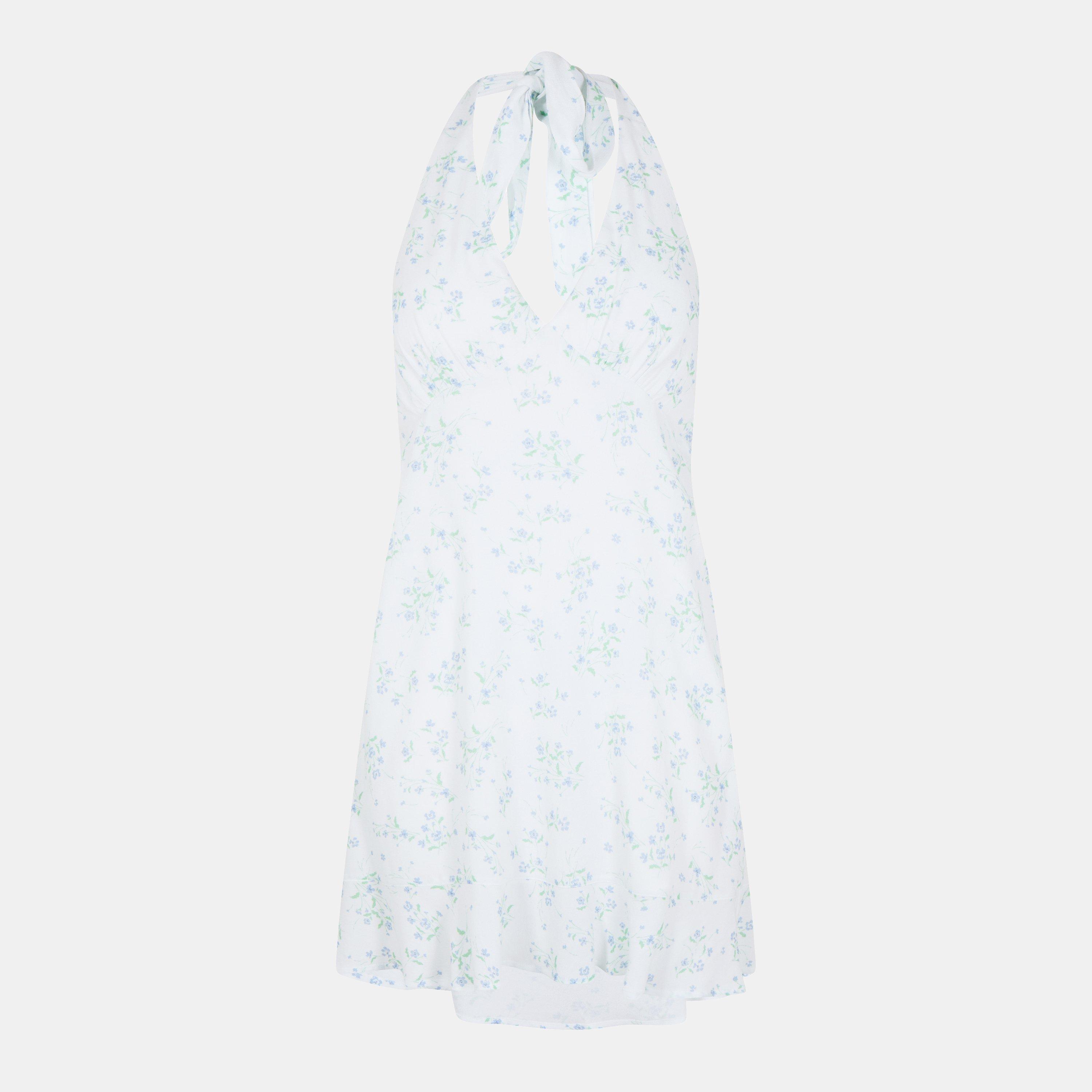 Jack Wills Women's Halter Mini Dress - White/Blue Dits - 8 (XS)