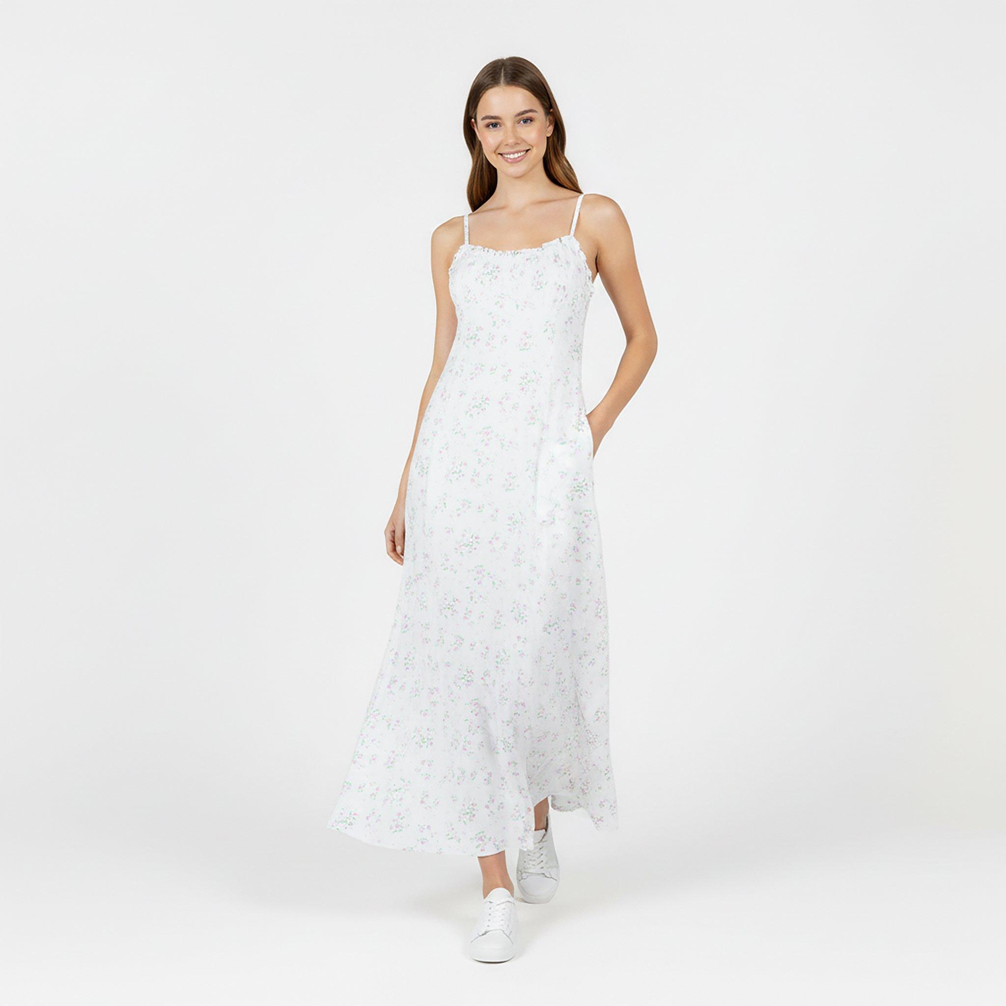 White/Pink Dits - Jack Wills - Women's JW Ruched Midi Slit Tea Dress - 5