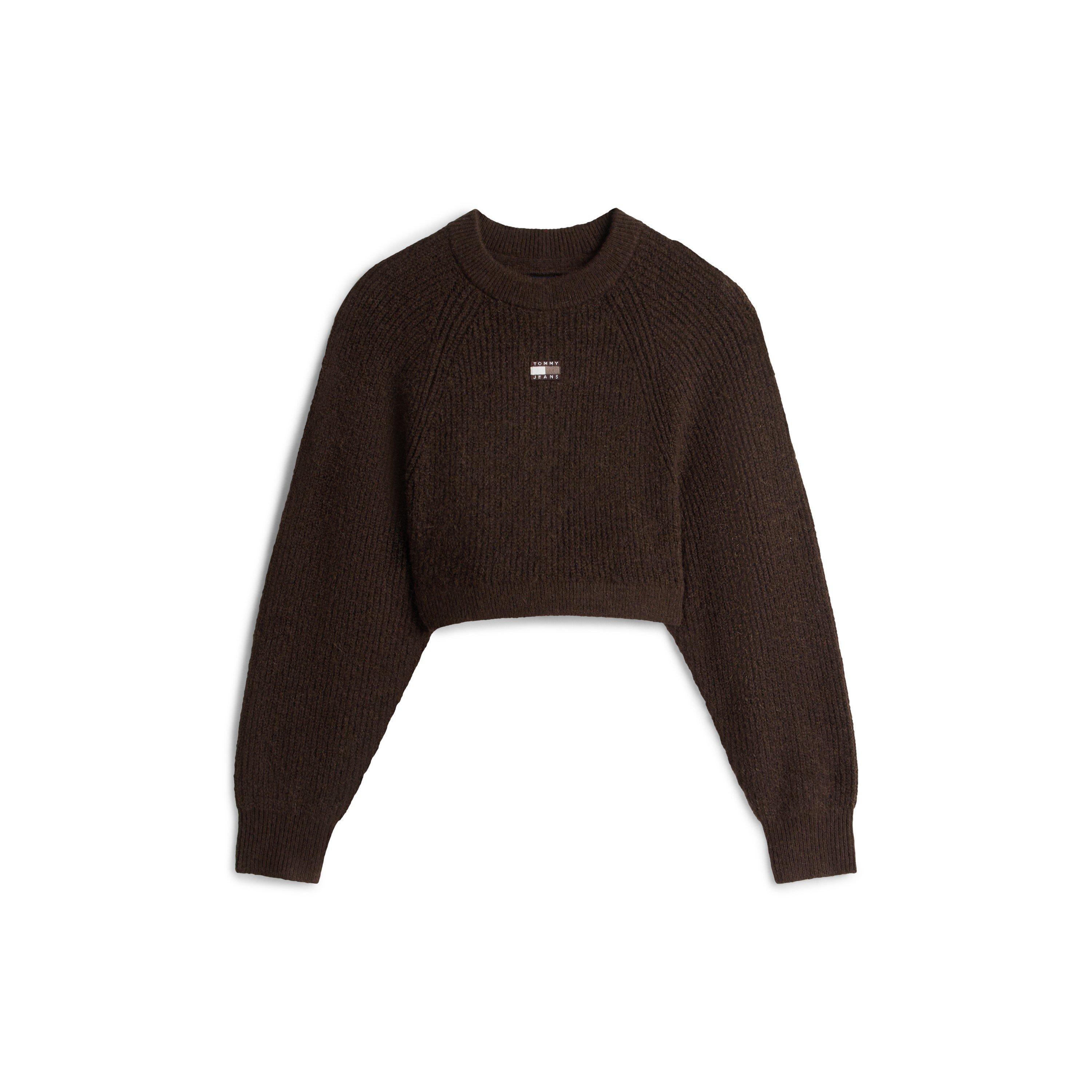 Black Walnut - Tommy Jeans - Women's Badge Cropped Knitted Crew Neck Jumper - 1