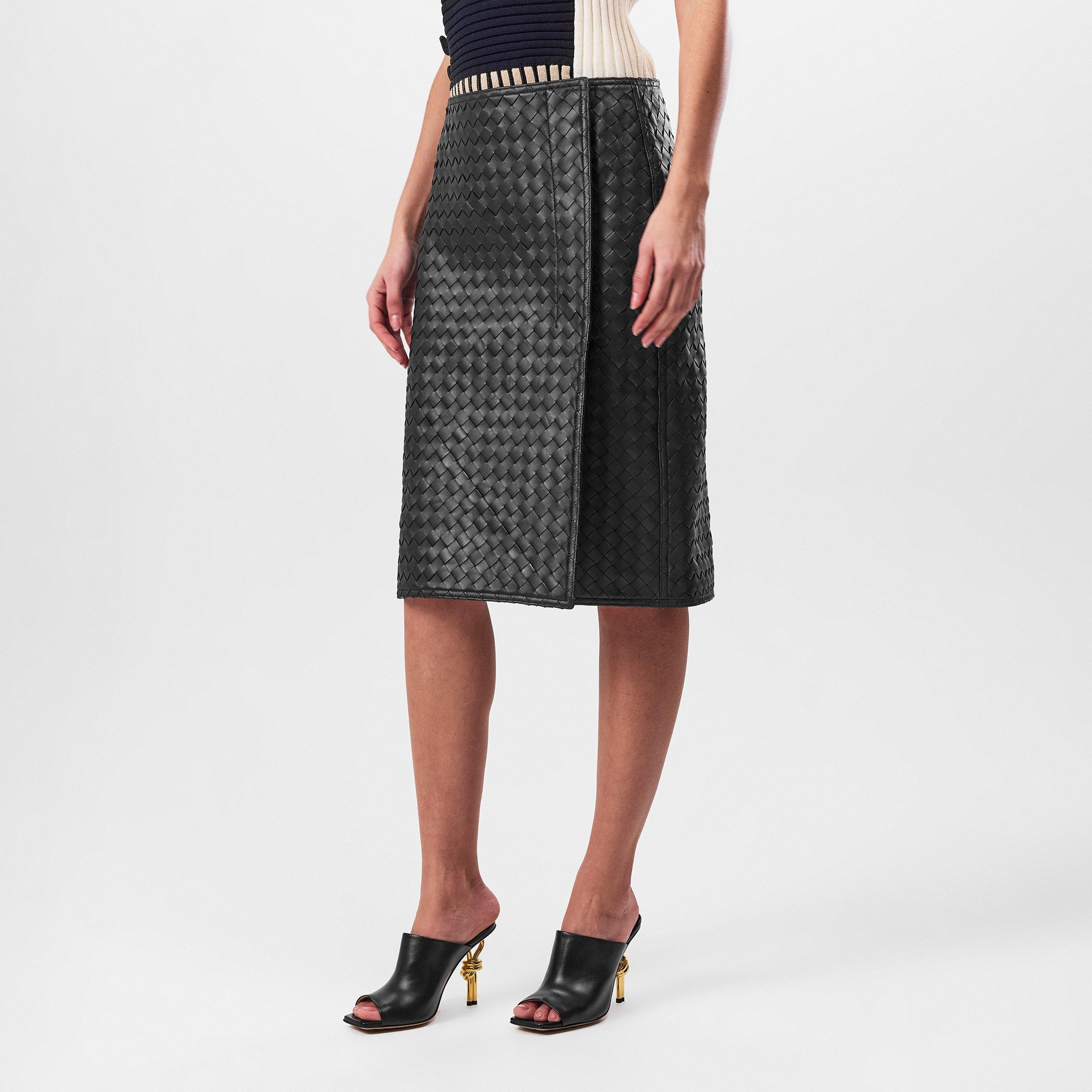 Fondant - Bottega Veneta - Intrecciato Leather Midi Wrap Skirt - 3