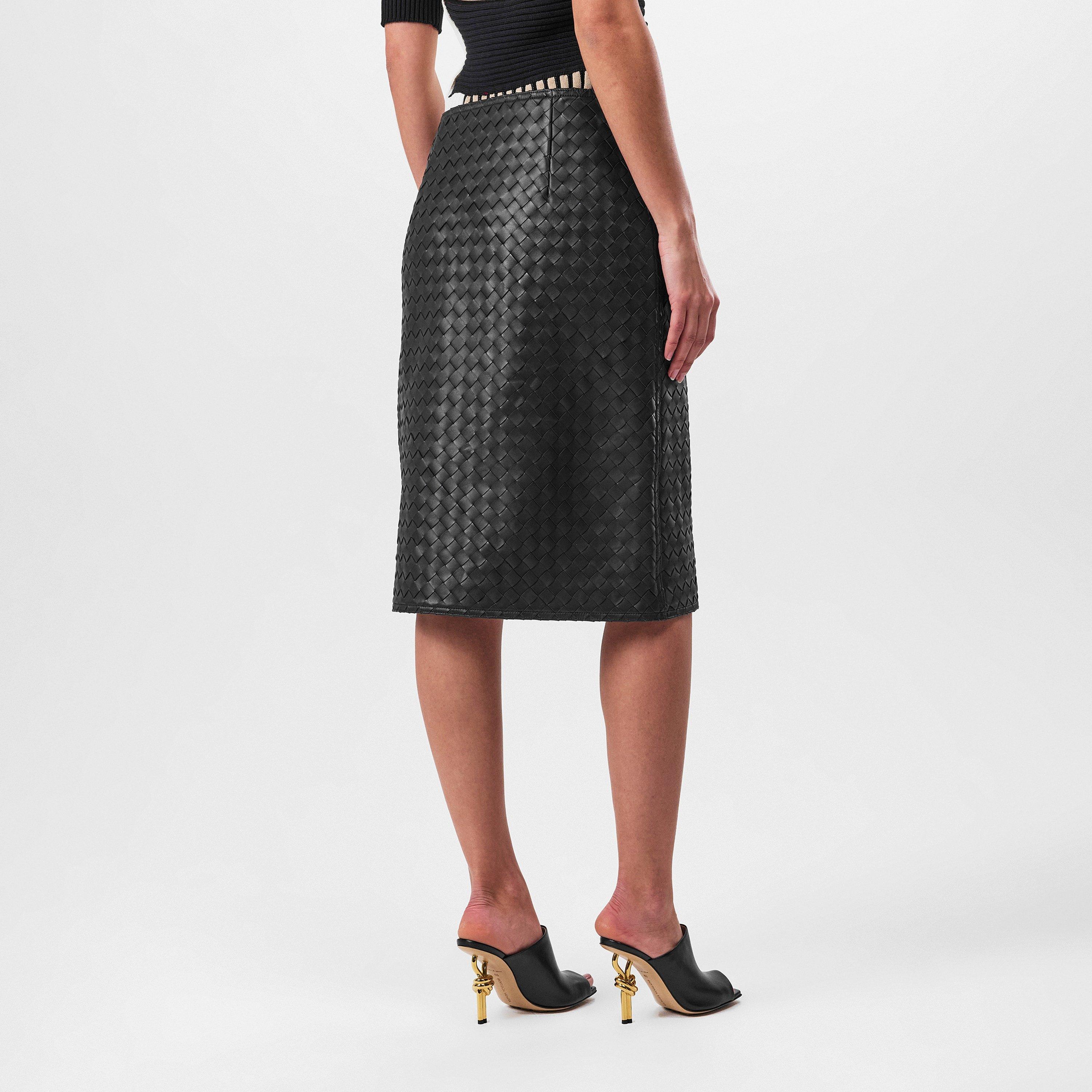 Fondant - Bottega Veneta - Intrecciato Leather Midi Wrap Skirt - 4
